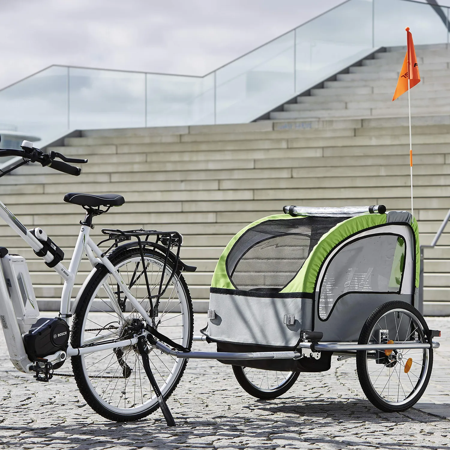 Fischer Komfort Fahrradanhänger Federung 2 Kinder grün 40 kg