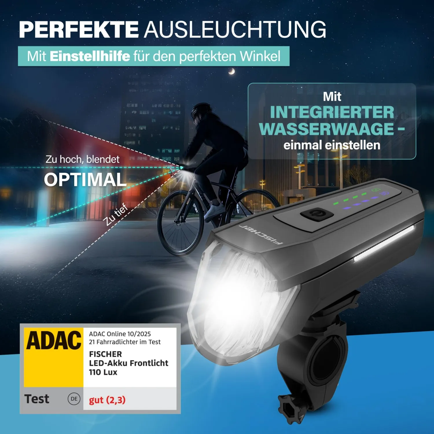 Fischer Akku Frontlicht 110 Fahrradlicht 110 Lux StVZO
