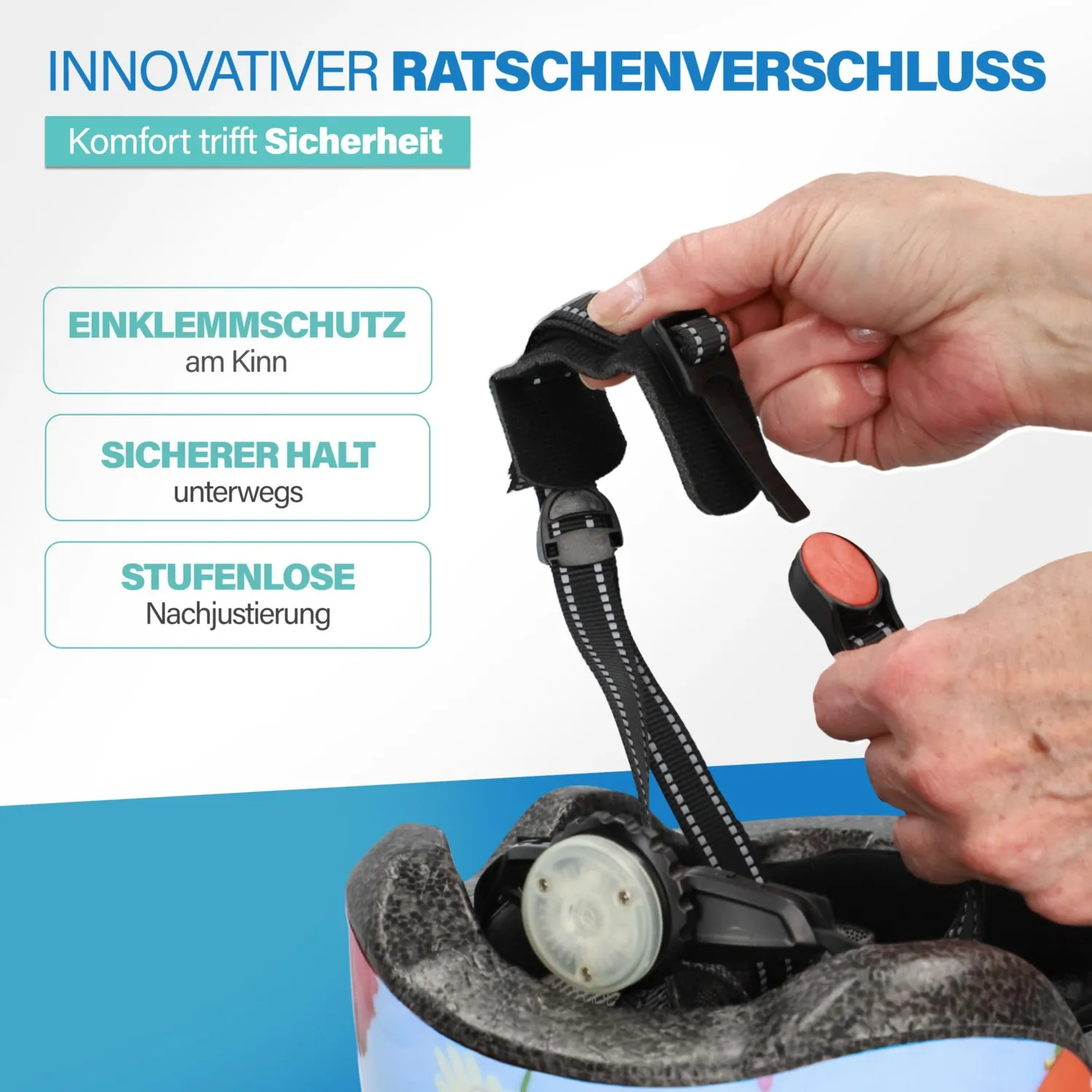 Fischer Kinderhelm Fahrradhelm XS/S 48-54 cm blau LED