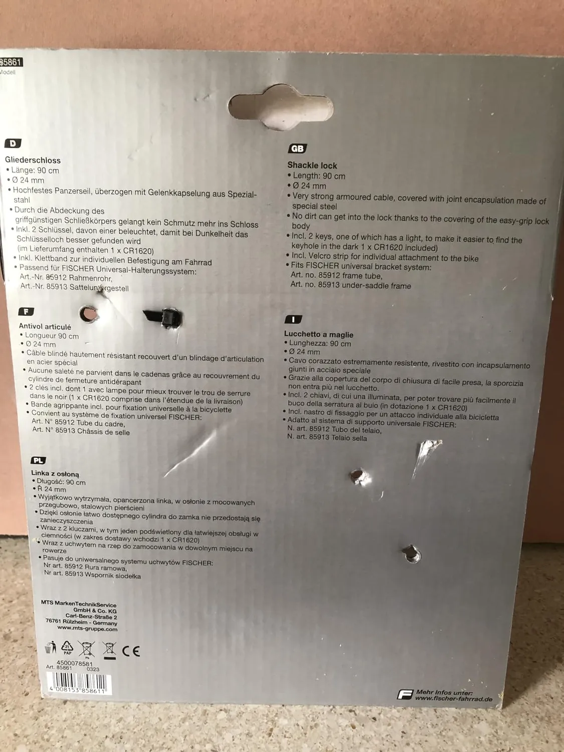 Fischer Gliederschloss Schlüssel 90 cm Panzerseil