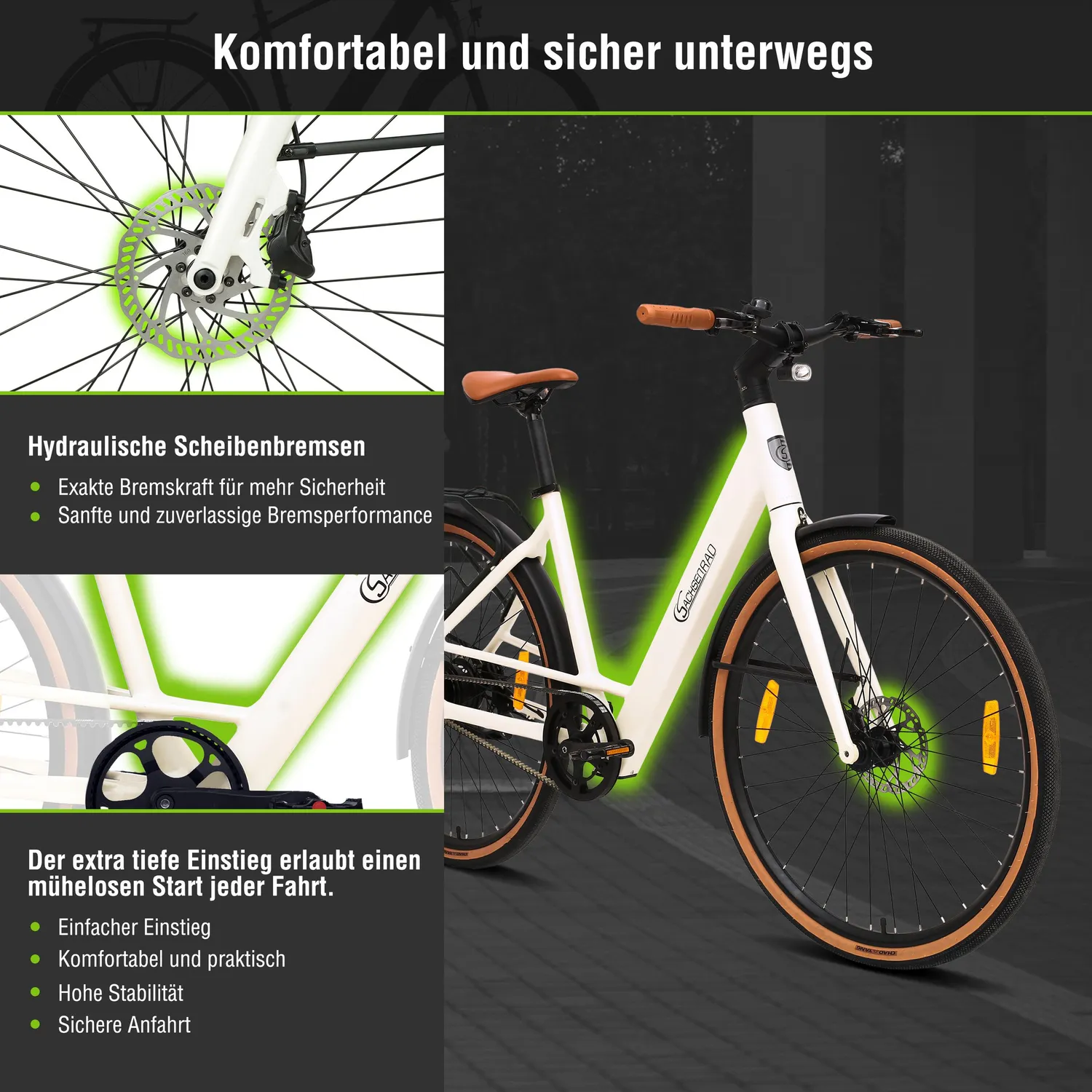 SachsenRad C3V Roma II City E-Bike weiß Riemen KI 16 kg