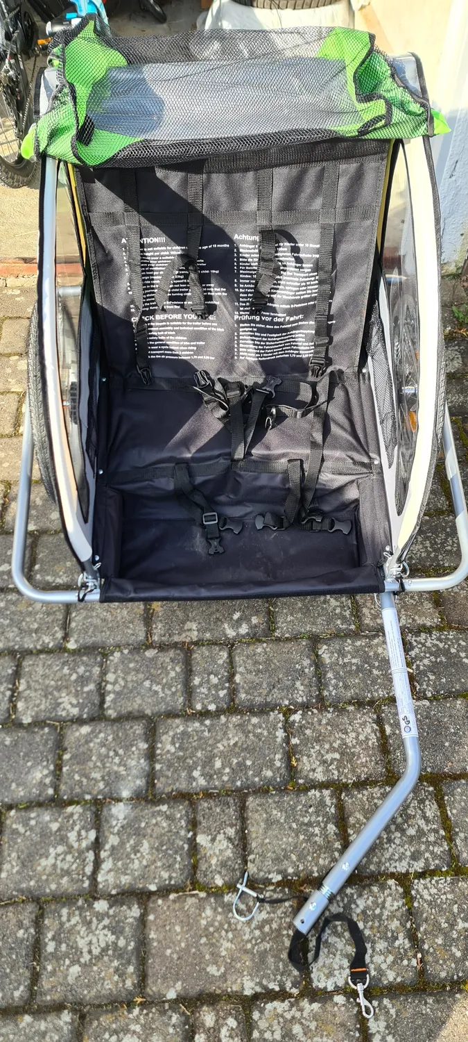 Fischer Komfort Fahrradanhänger Federung 2 Kinder grün 40 kg