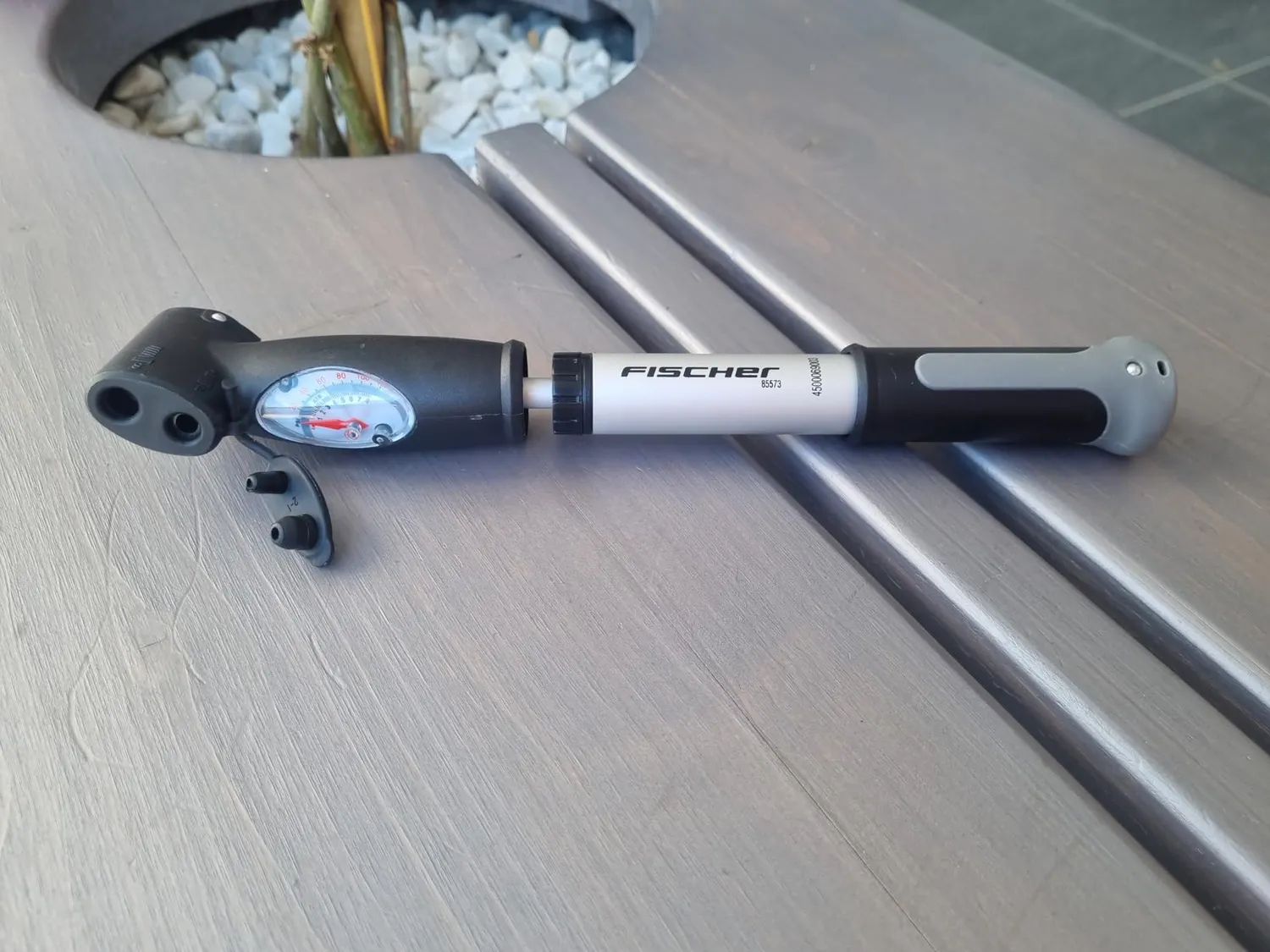 Fischer Mini Luftpumpe Fahrradpumpe mit Manometer 8 bar