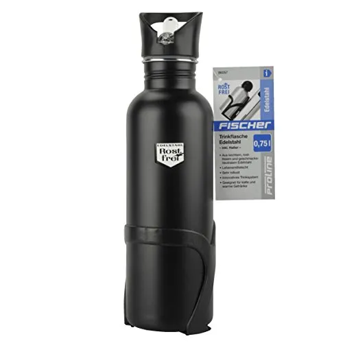Fischer Trinkflasche Edelstahl 750 ml schwarz mit Halter