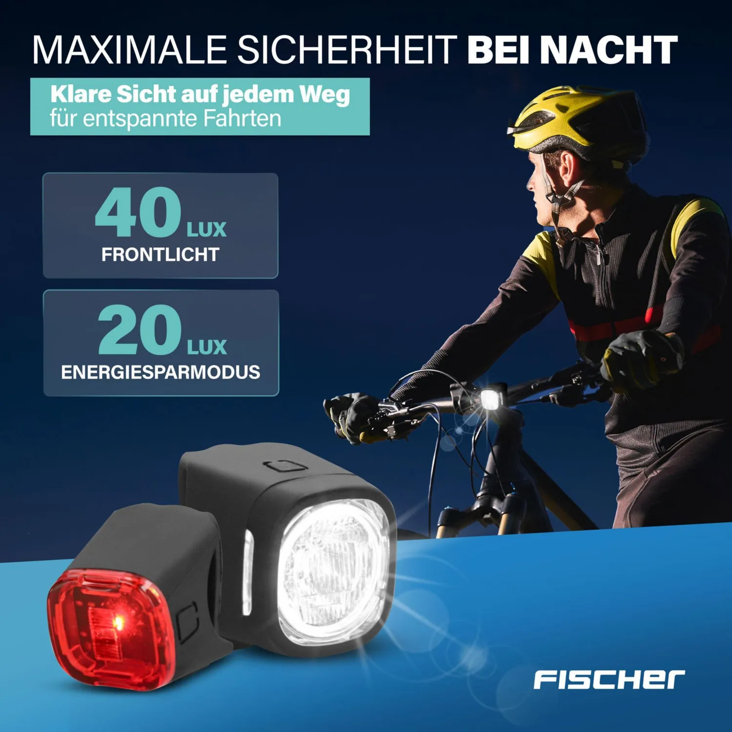Fischer Square Beleuchtungs-Set USB 40 Lux StVZO wasserdicht