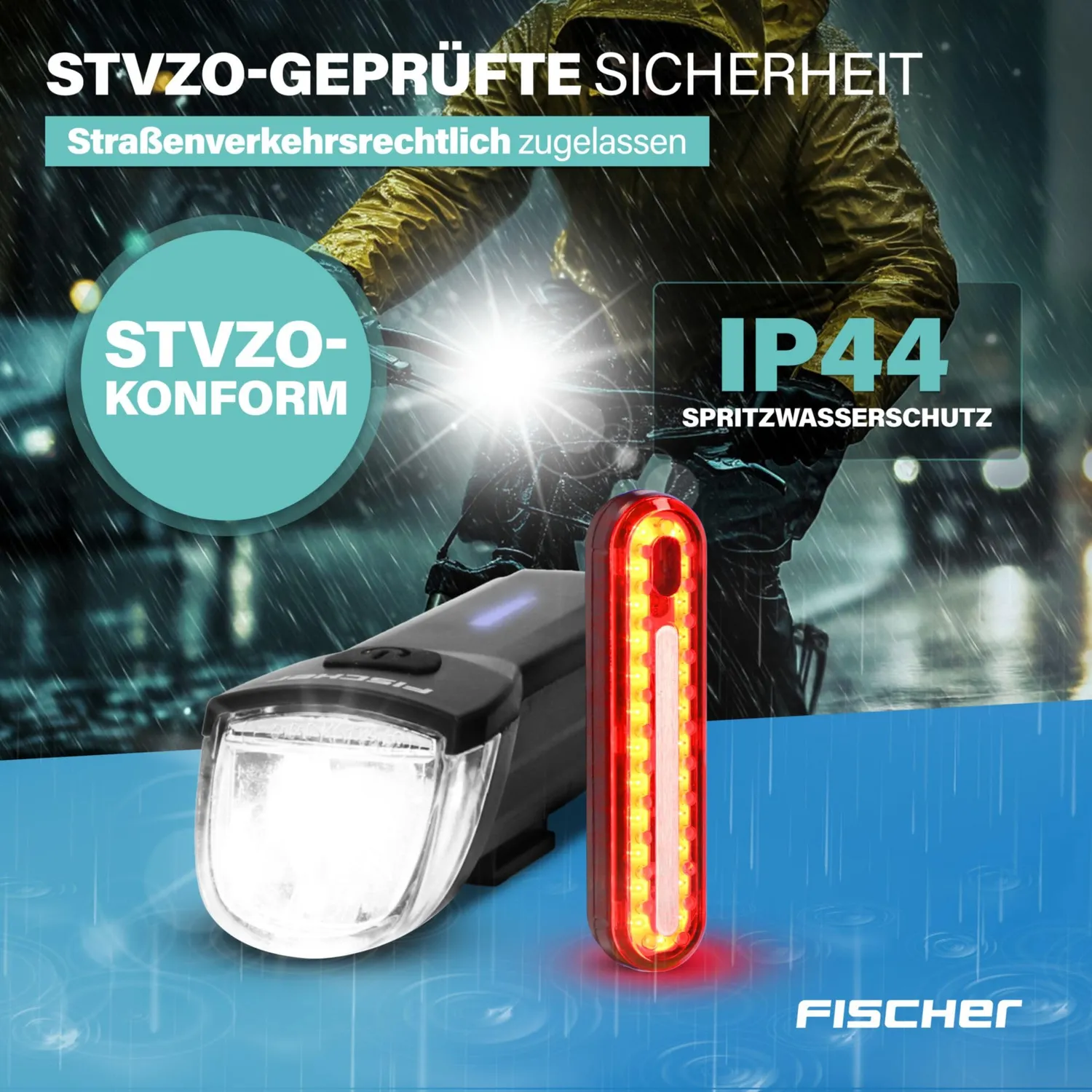 Fischer Stop Beleuchtungsset 30 Lux Bremslicht Akku