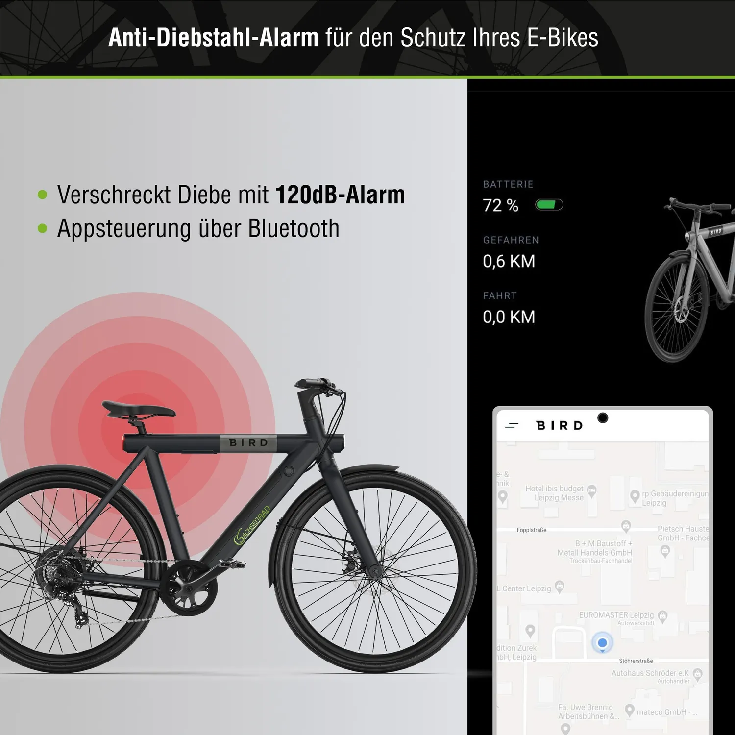 SachsenRad xBird Urban C6M Connect E-Citybike 28 Zoll schwarz