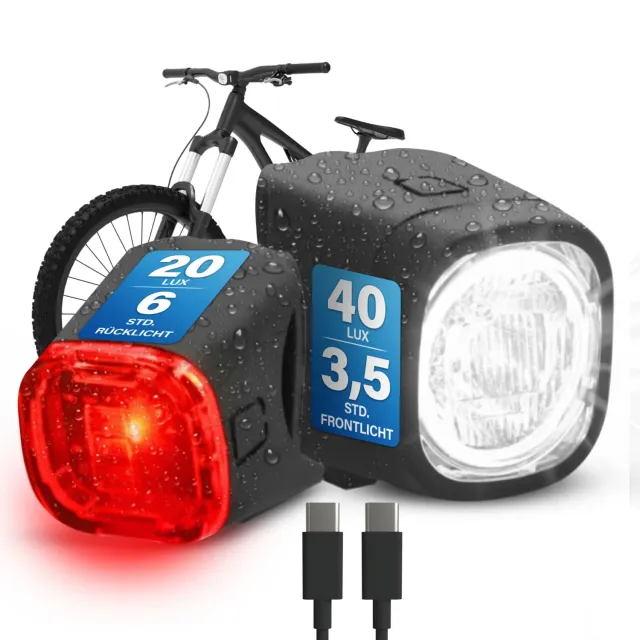 Fischer Square Beleuchtungs-Set USB 40 Lux StVZO wasserdicht