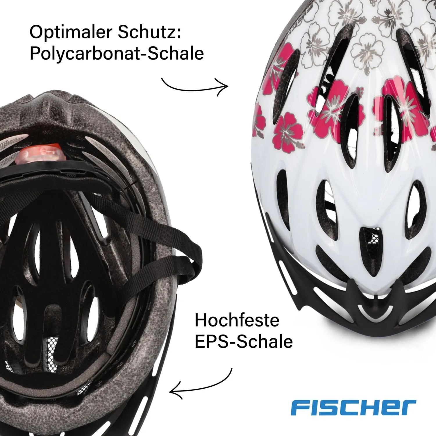 fischer Hawaii Fahrradhelm Weiß Rosa S/M mit Licht