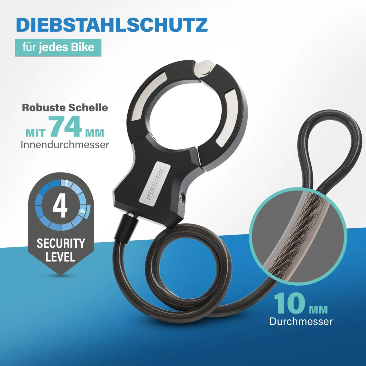 Fischer Handschellenschloss 120 cm Schloss 10 mm Stufe 4