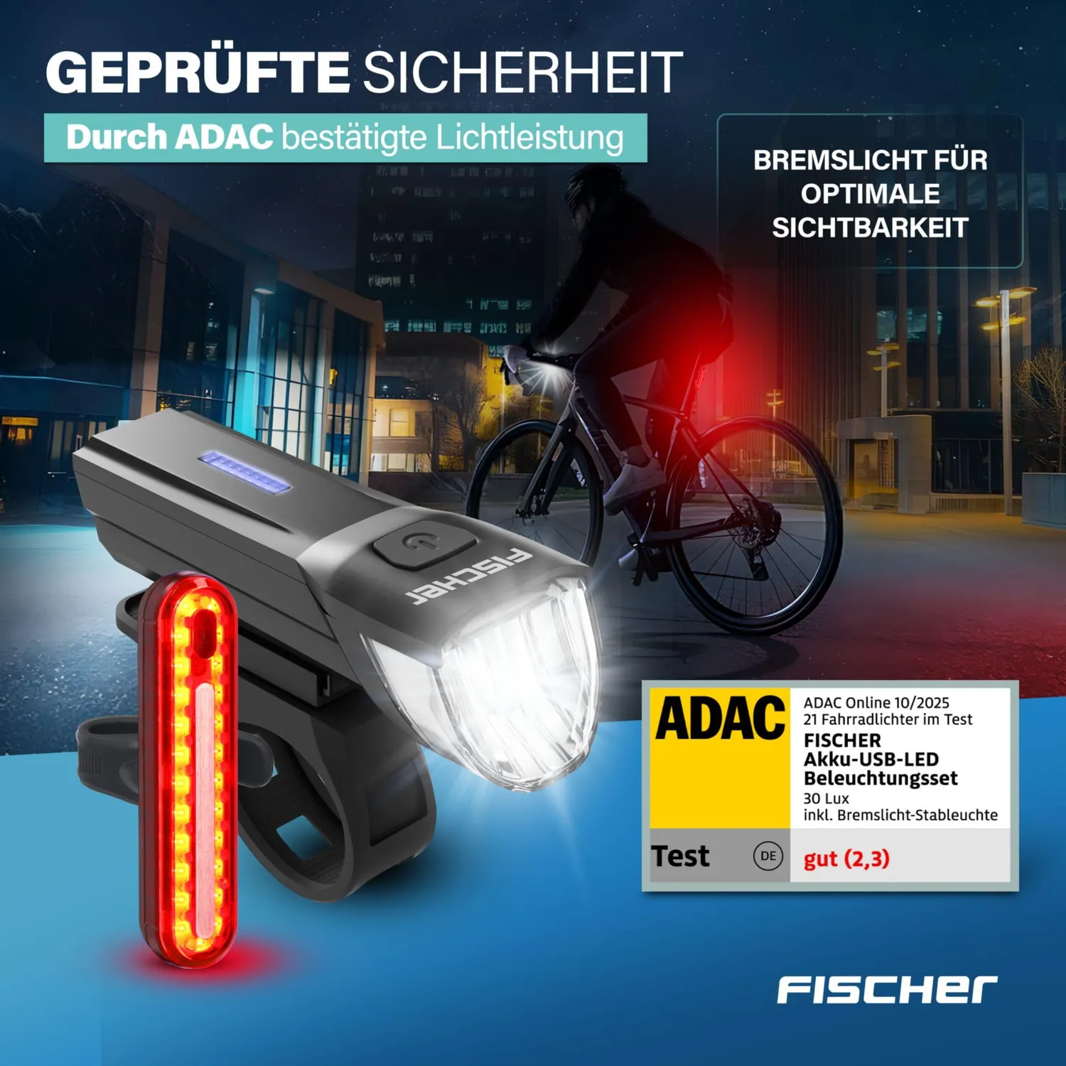 Fischer Stop Beleuchtungsset 30 Lux Bremslicht Akku