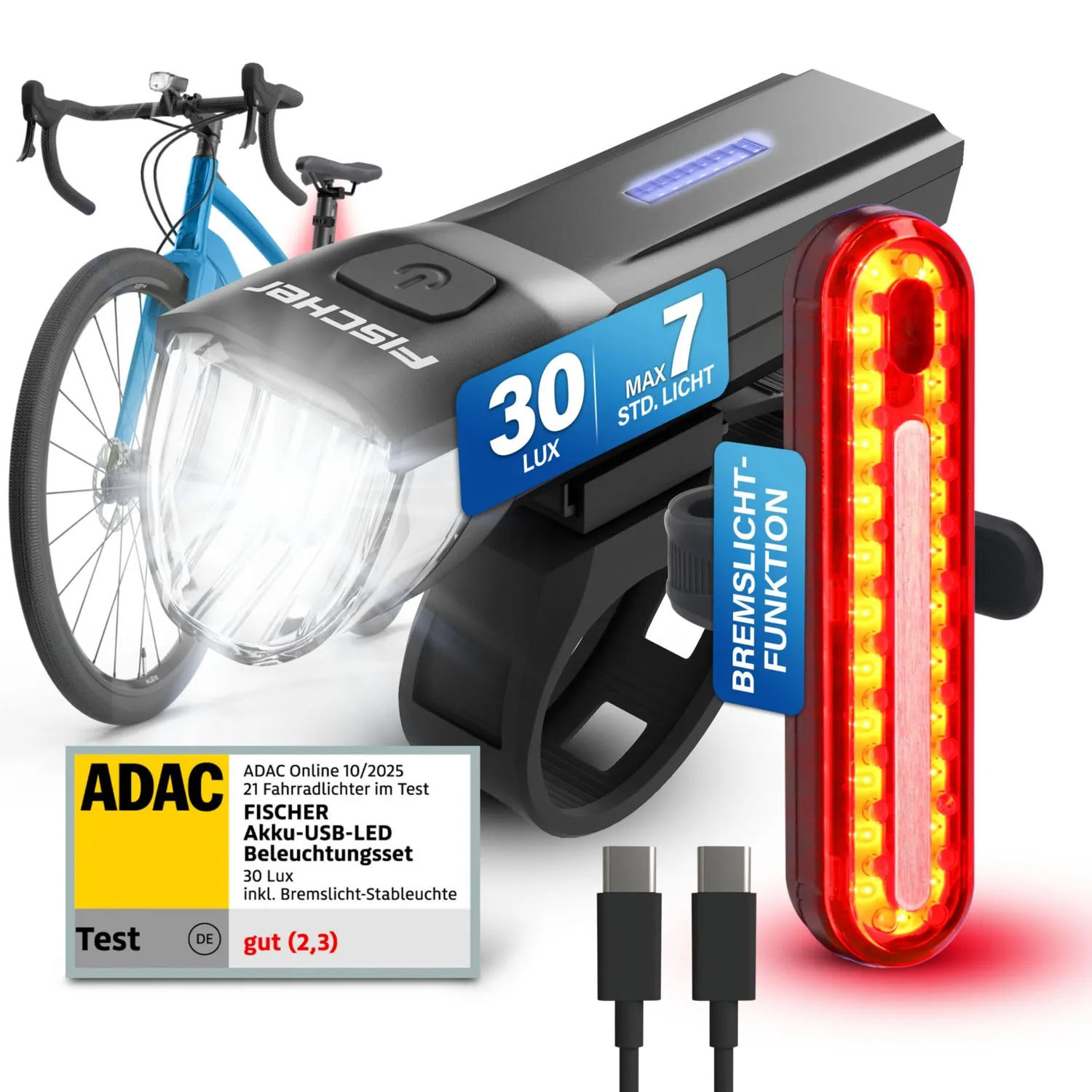 Fischer Stop Beleuchtungsset 30 Lux Bremslicht Akku
