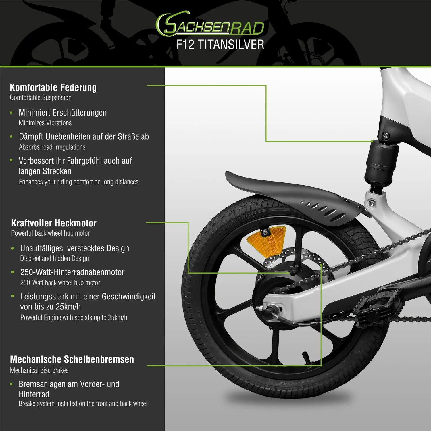 SachsenRad F12 E-Faltrad Space Grau 16 Zoll Magnesium