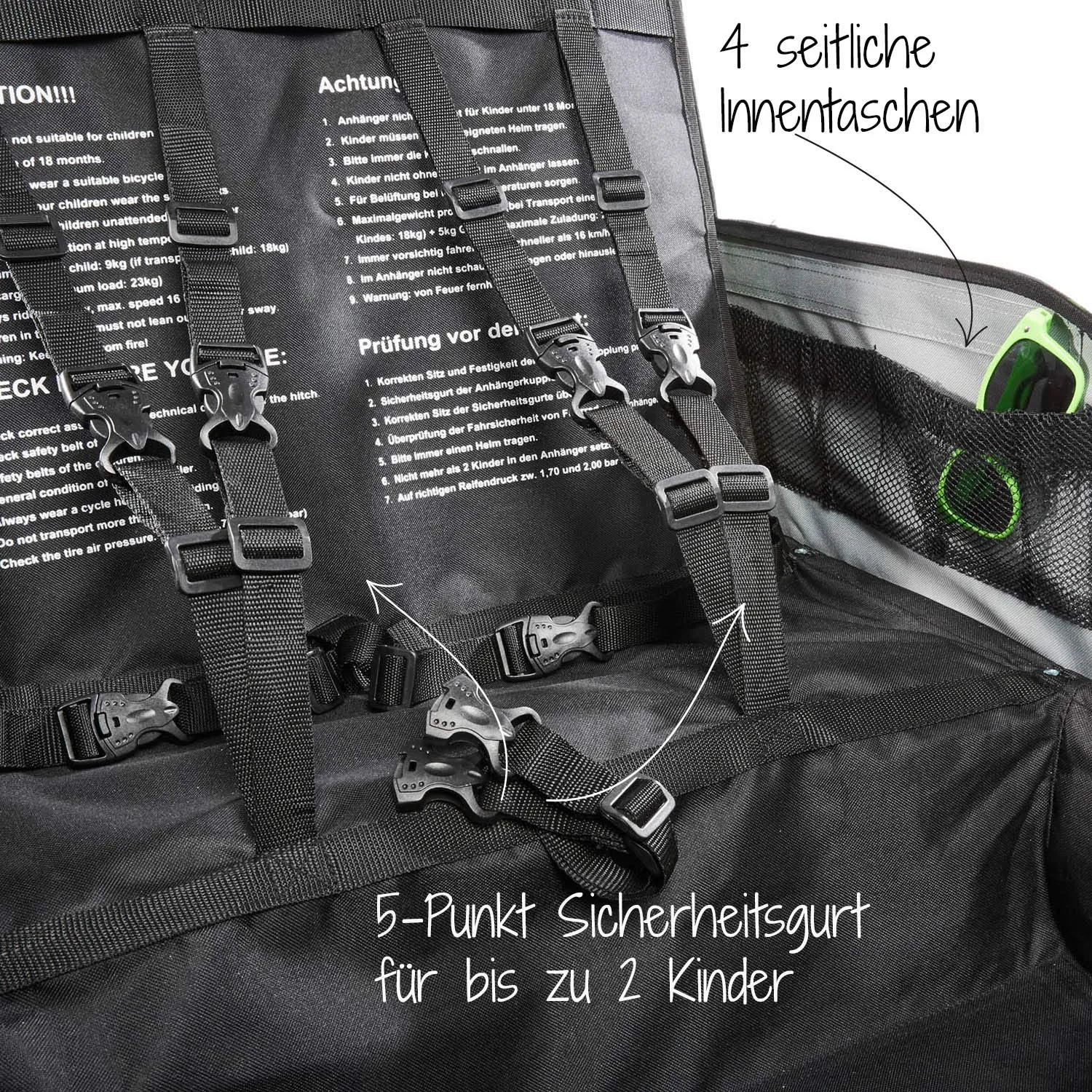 Fischer Komfort Fahrradanhänger Federung 2 Kinder grün 40 kg