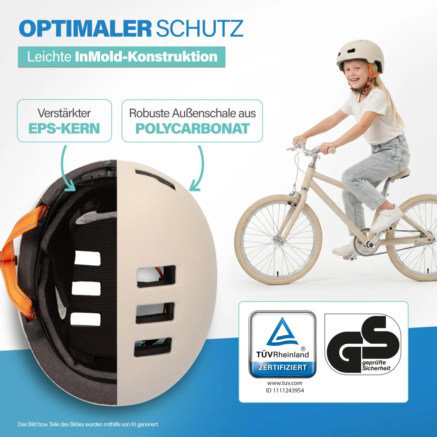 Fischer Plus BMX Fahrradhelm S/M Power beige LED