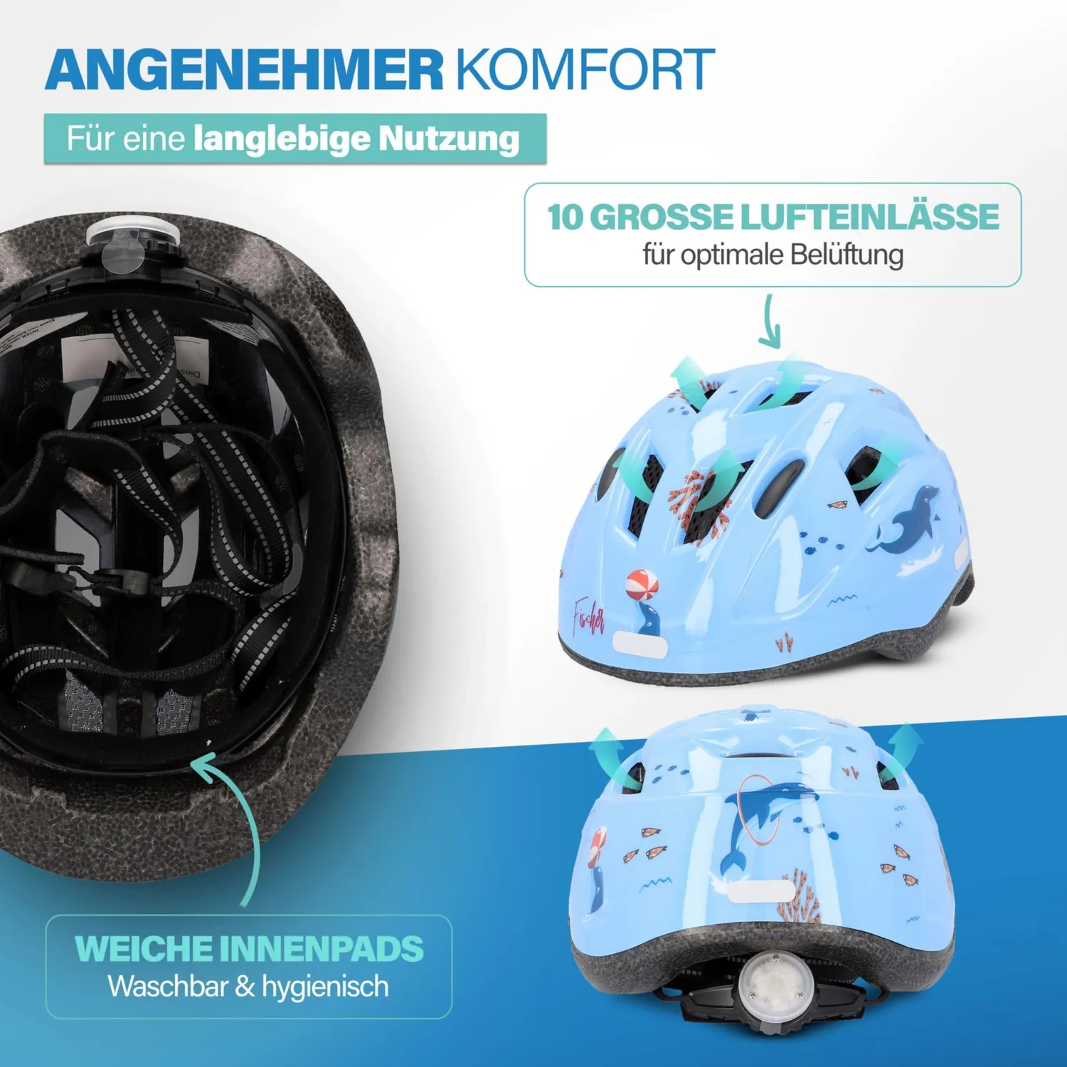 Fischer Kinderhelm Fahrradhelm XS/S 48-54 cm blau LED