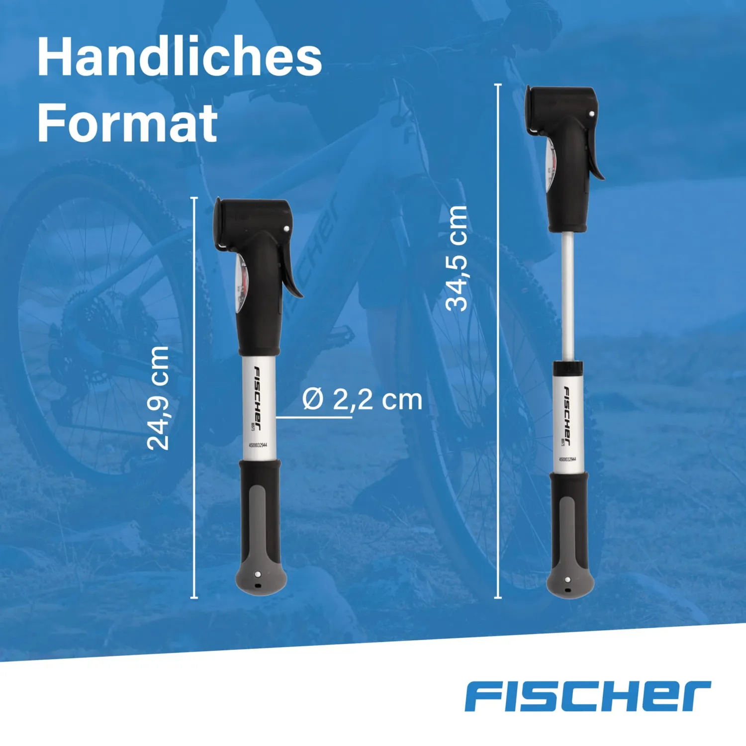 Fischer Mini Luftpumpe Fahrradpumpe mit Manometer 8 bar