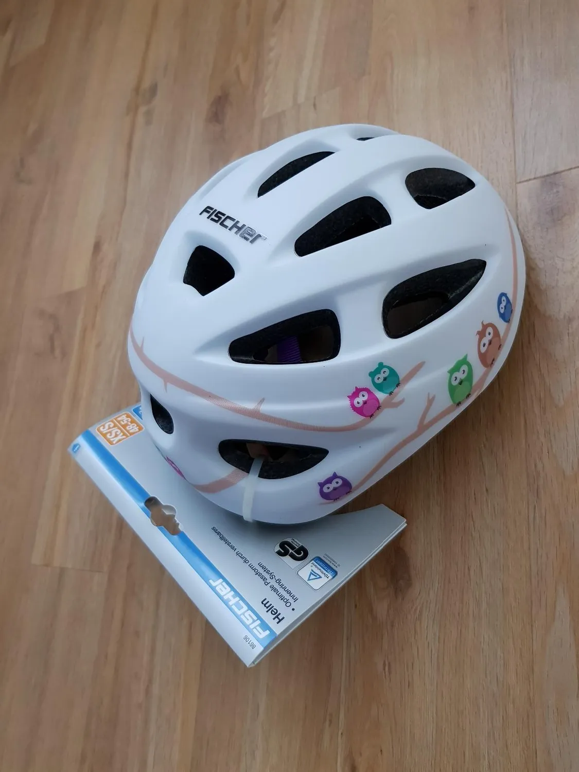 fischer Kinder Fahrradhelm Weiß Orchidee mit LED