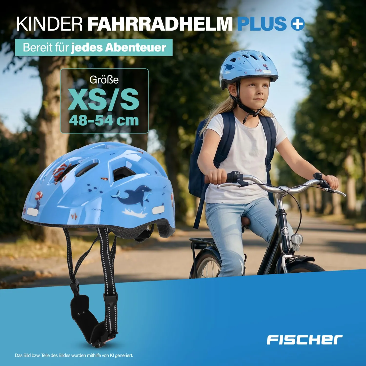 Fischer Kinderhelm Fahrradhelm XS/S 48-54 cm blau LED
