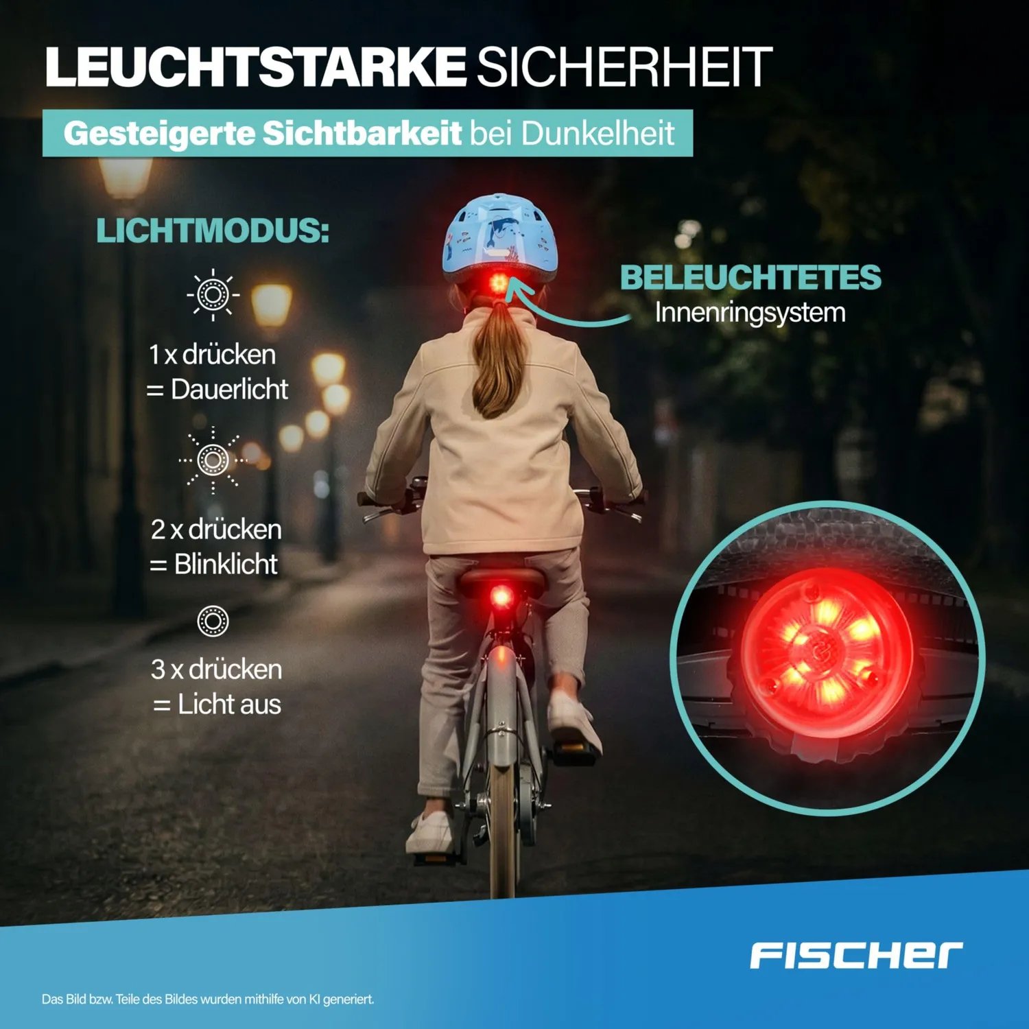 Fischer Kinderhelm Fahrradhelm XS/S 48-54 cm blau LED