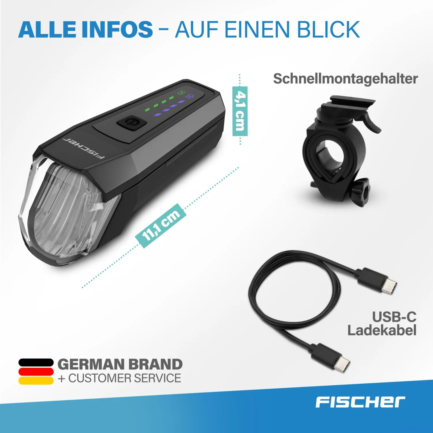 Fischer Akku Frontlicht 110 Fahrradlicht 110 Lux StVZO