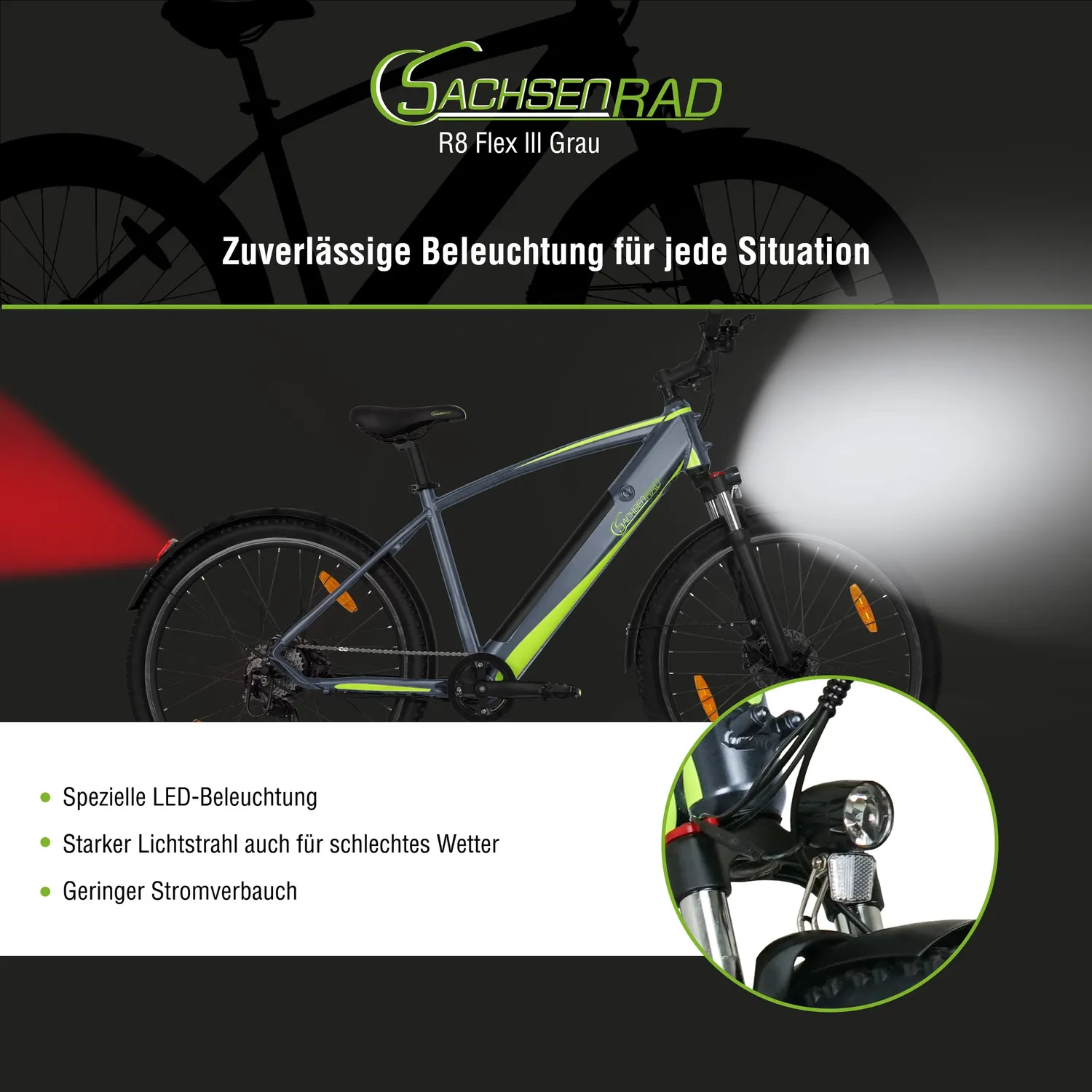 SachsenRad R8 Flex III E-Mountainbike schwarz gebraucht-neuwertig 9-Gang