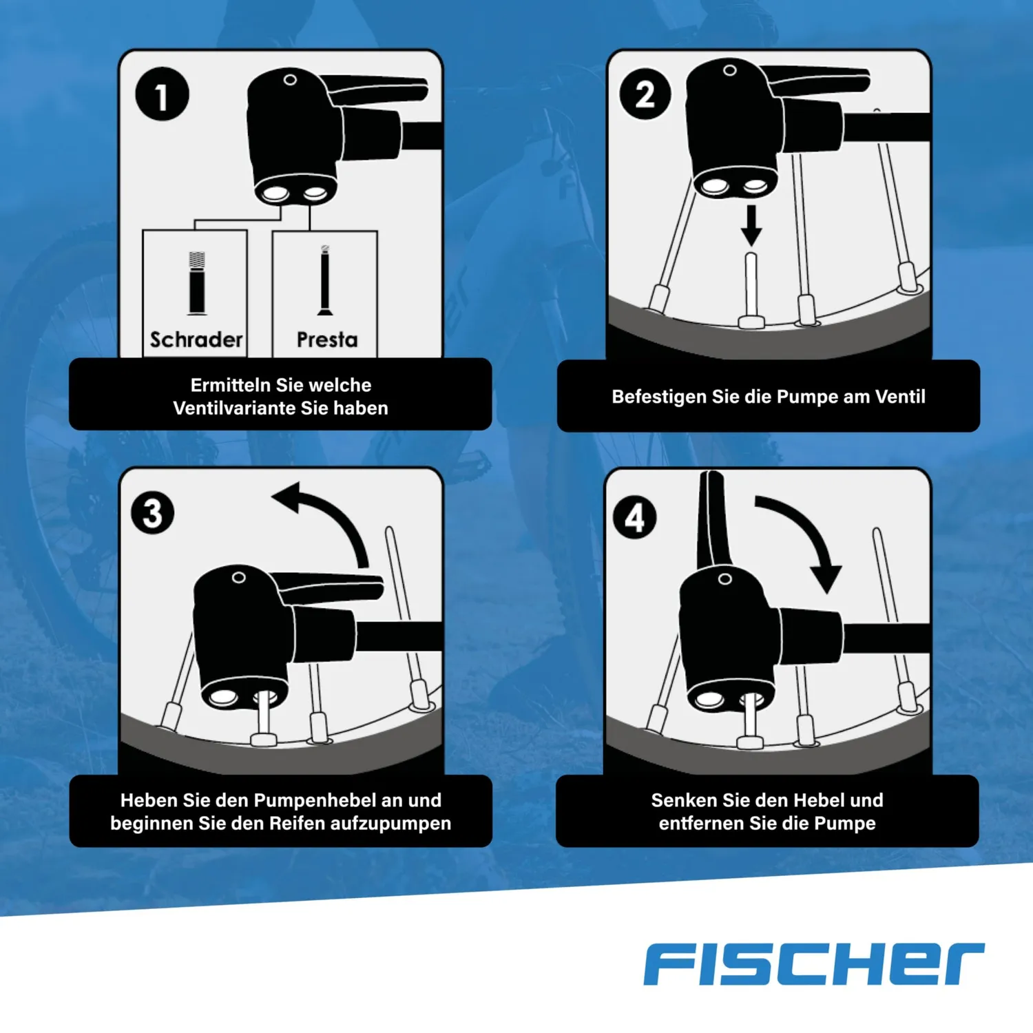 Fischer Mini Luftpumpe Fahrradpumpe mit Manometer 8 bar