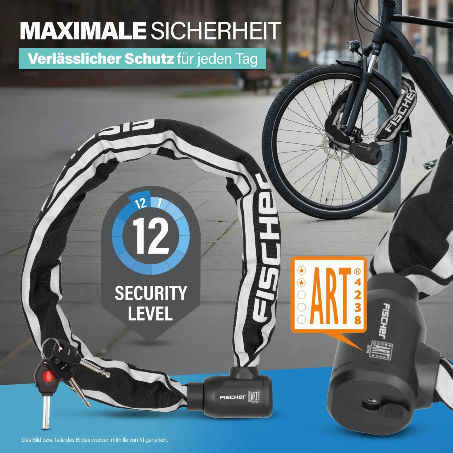 Fischer Protec Plus CK100 Kettenschloss 100 cm schwarz ART
