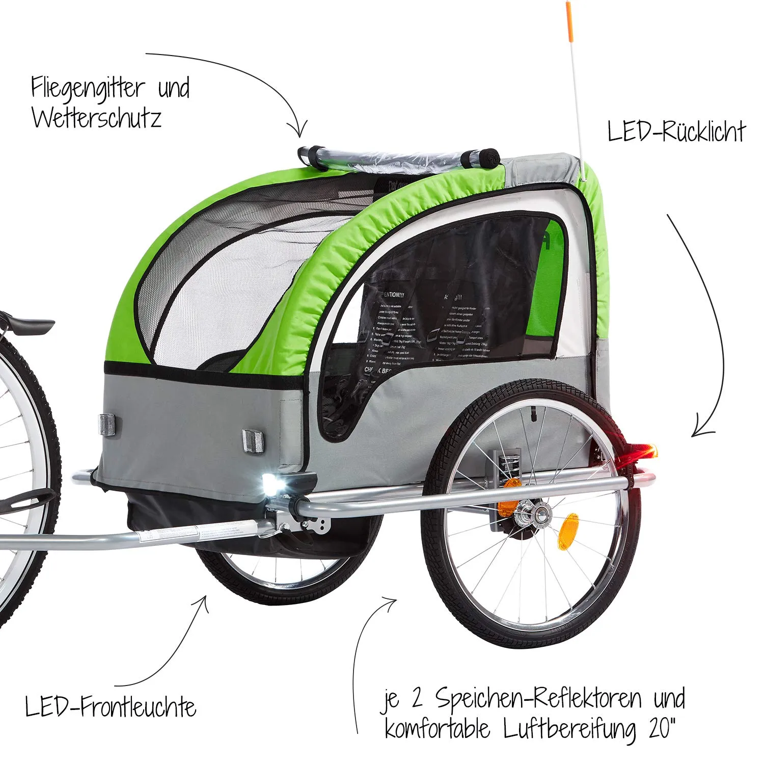 Fischer Komfort Fahrradanhänger Federung 2 Kinder grün 40 kg