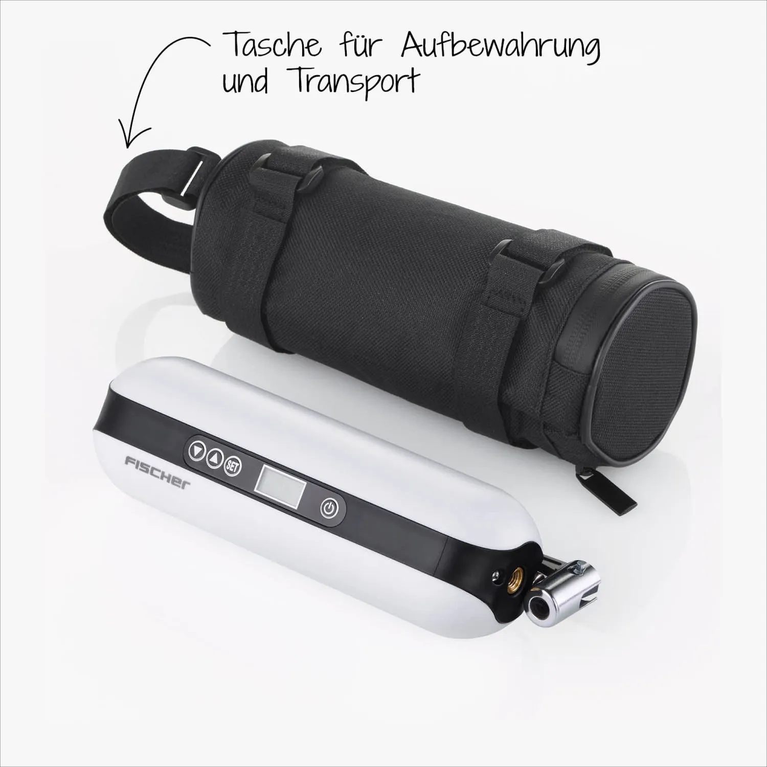 Fischer Akku-Kompressor Luftpumpe 3 Bar Powerbank Display