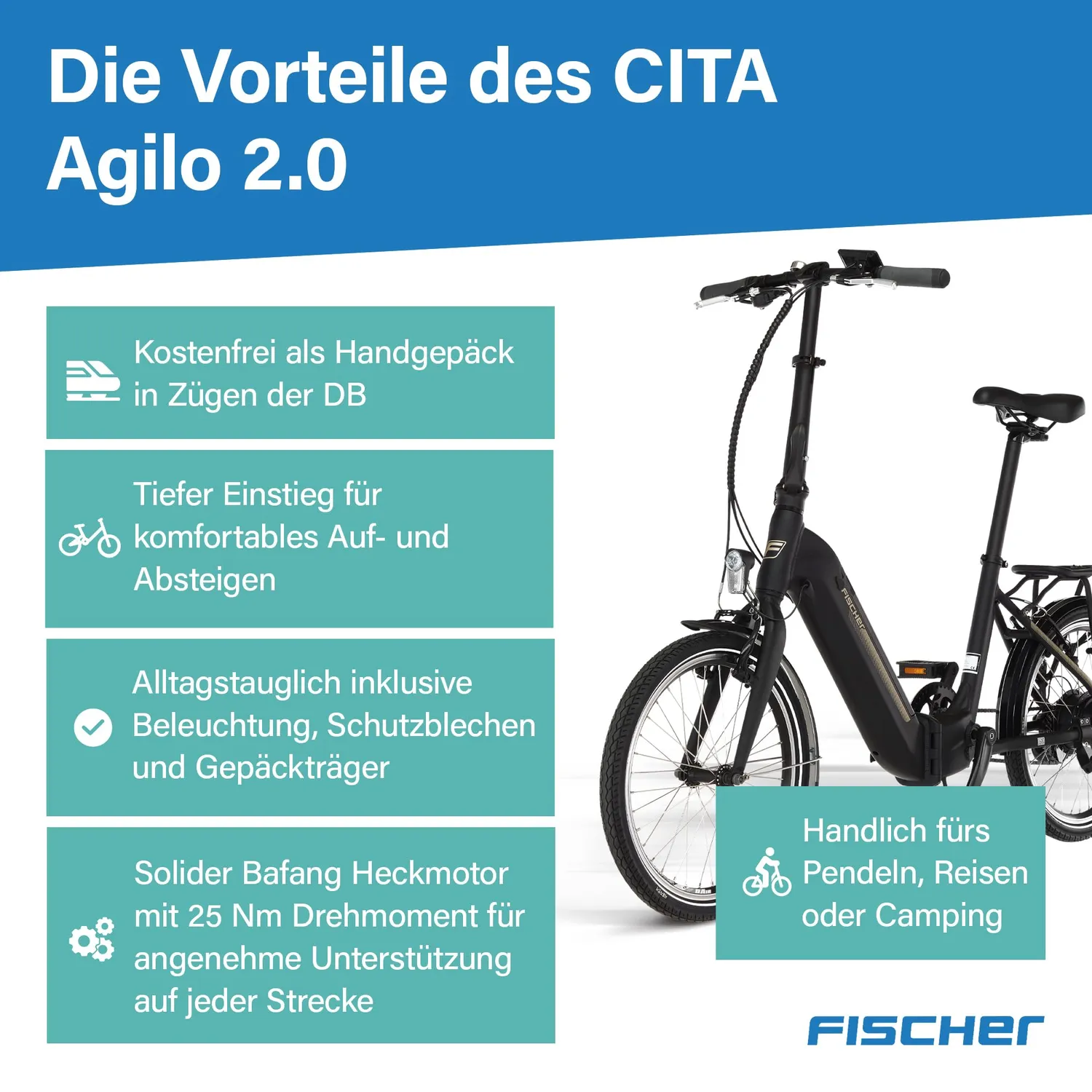 fischer Agilo 2.0 E-Bike Klapprad 20 Zoll 25 Nm schwarz