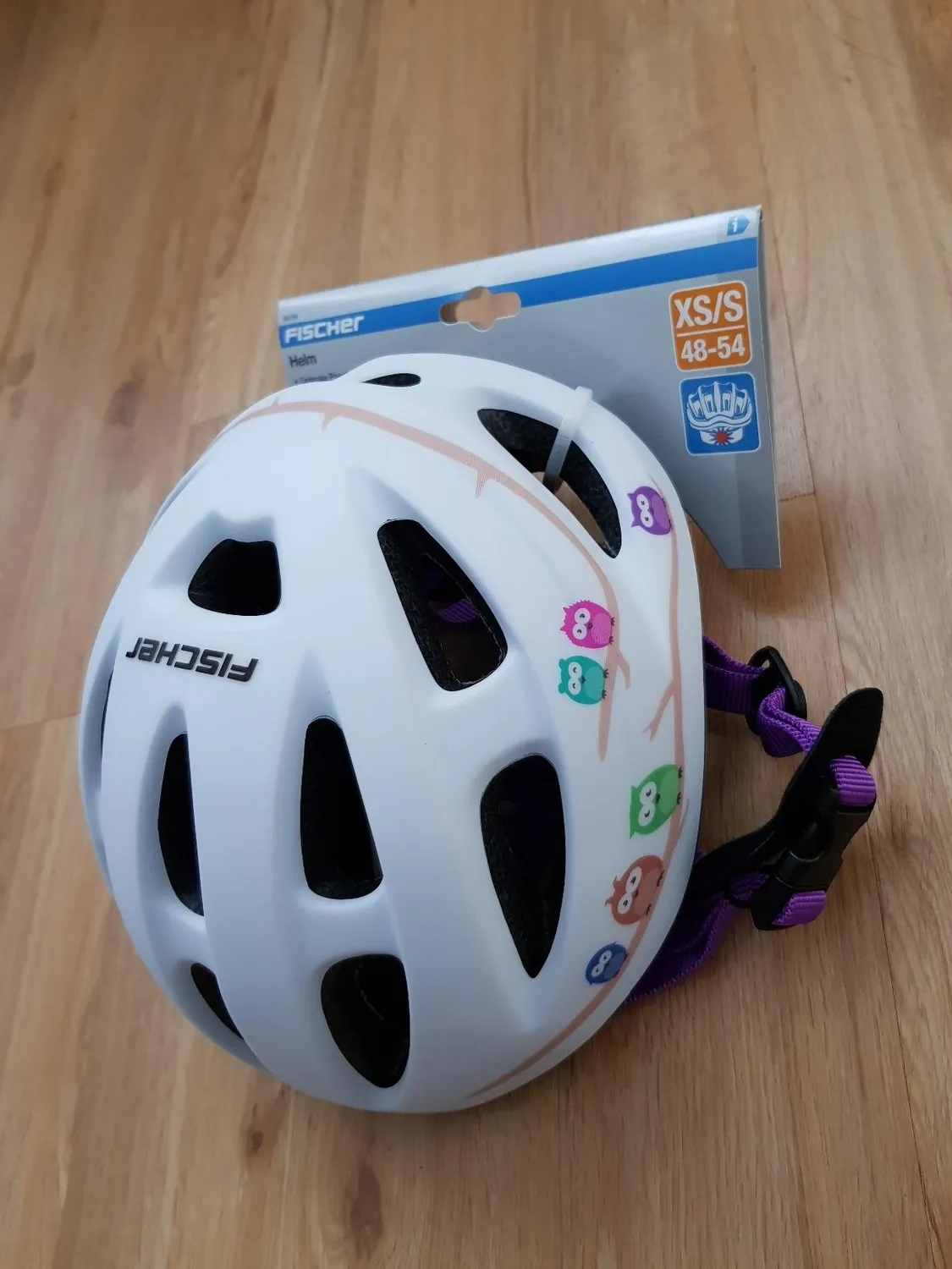 fischer Kinder Fahrradhelm Weiß Orchidee mit LED