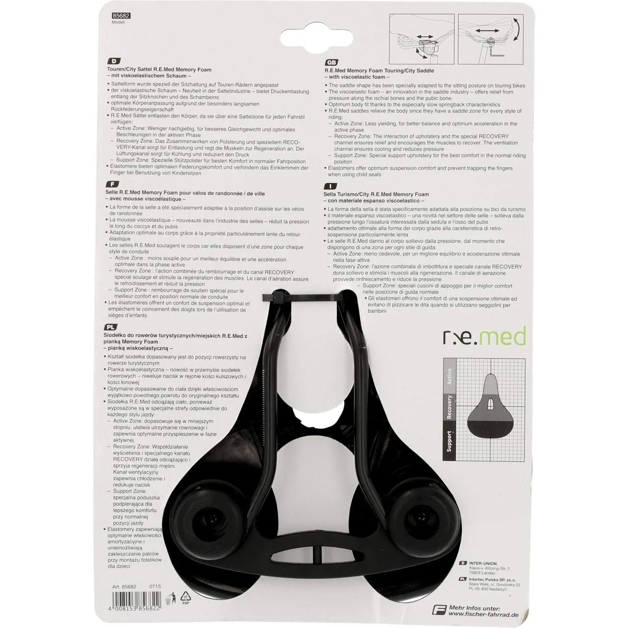 Fischer R.e.Med Memory Foam Fahrradsattel schwarz ergonomisch