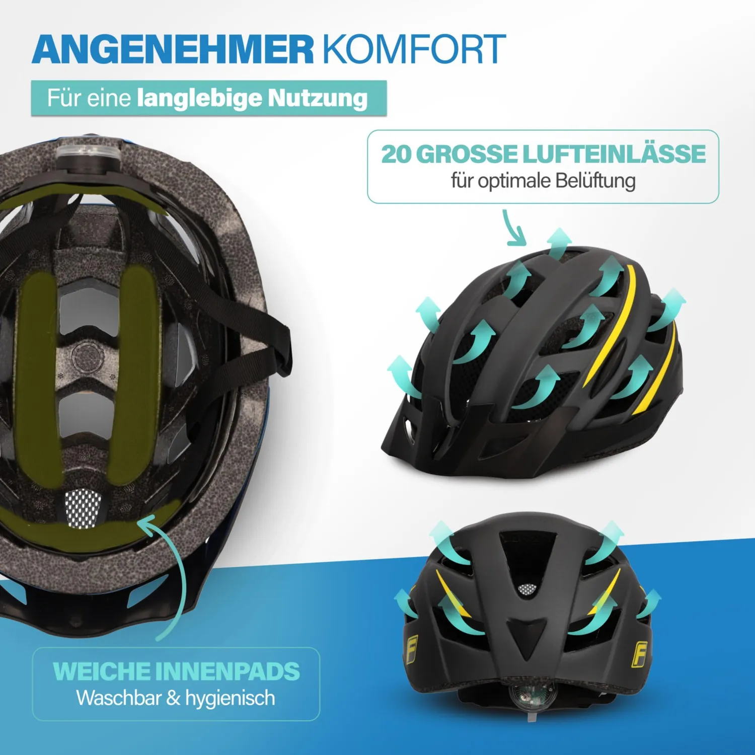 Fischer Urban Lano Fahrradhelm Schwarz S/M mit Licht