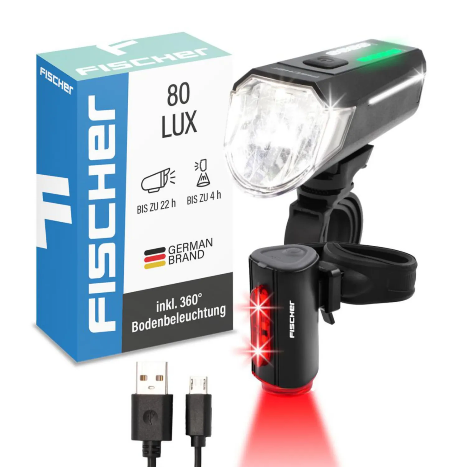 Fischer Twin Beleuchtungs-Set LED 80/40/20 Lux USB