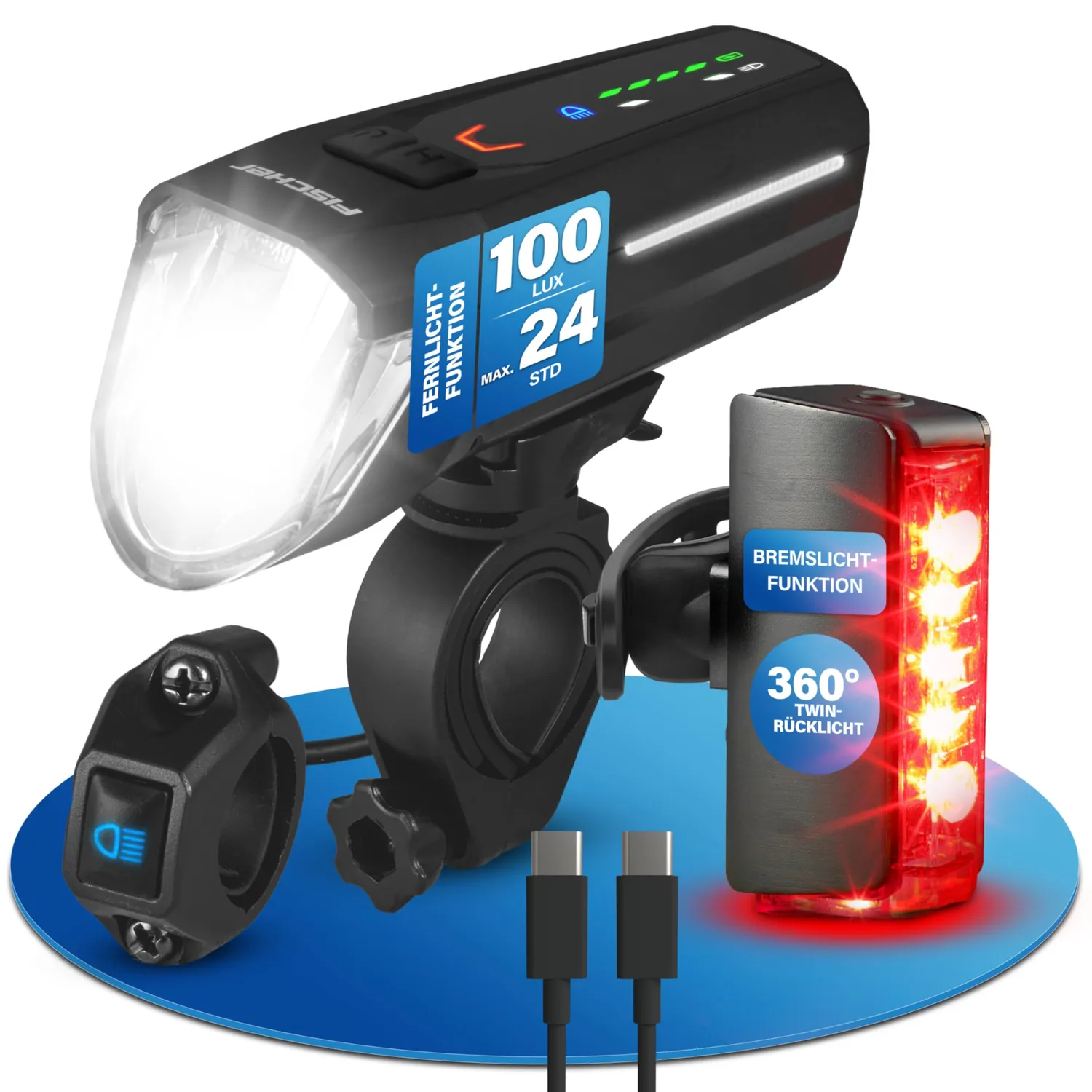 Fischer Twin Stop 110 LED Beleuchtungs-Set Akku schwarz