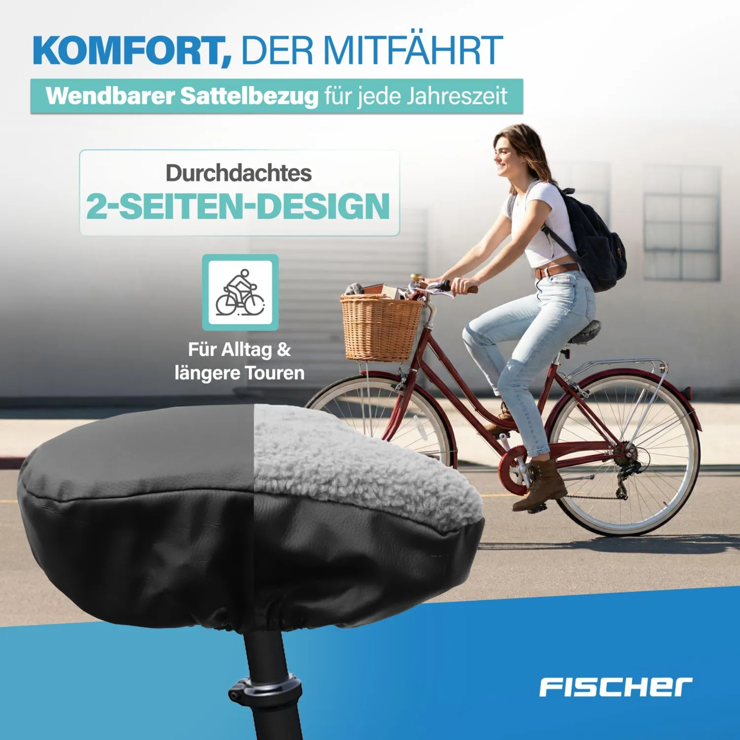 Fischer 2-in-1 Sattelbezug Fell/Kunstleder schwarz gepolstert