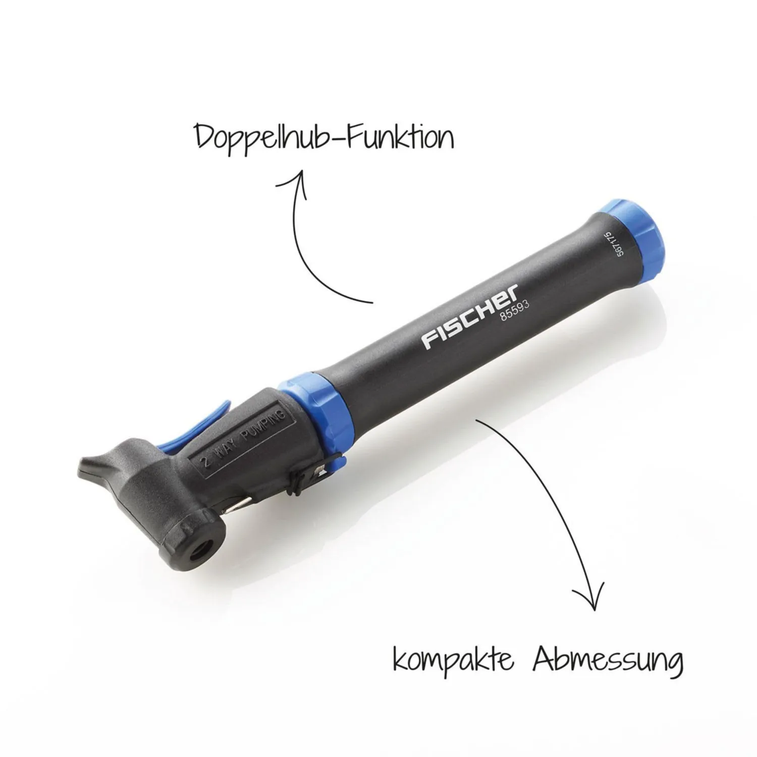 Fischer 85593 Mini-Pumpe Doppelhub schwarz Ventile