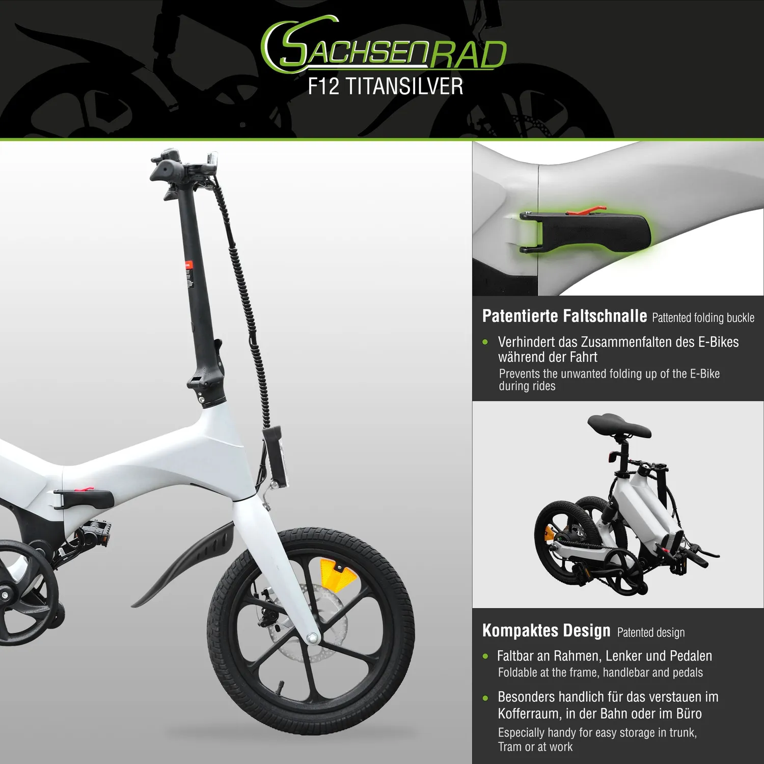 SachsenRad F12 E-Faltrad Space Grau 16 Zoll Magnesium