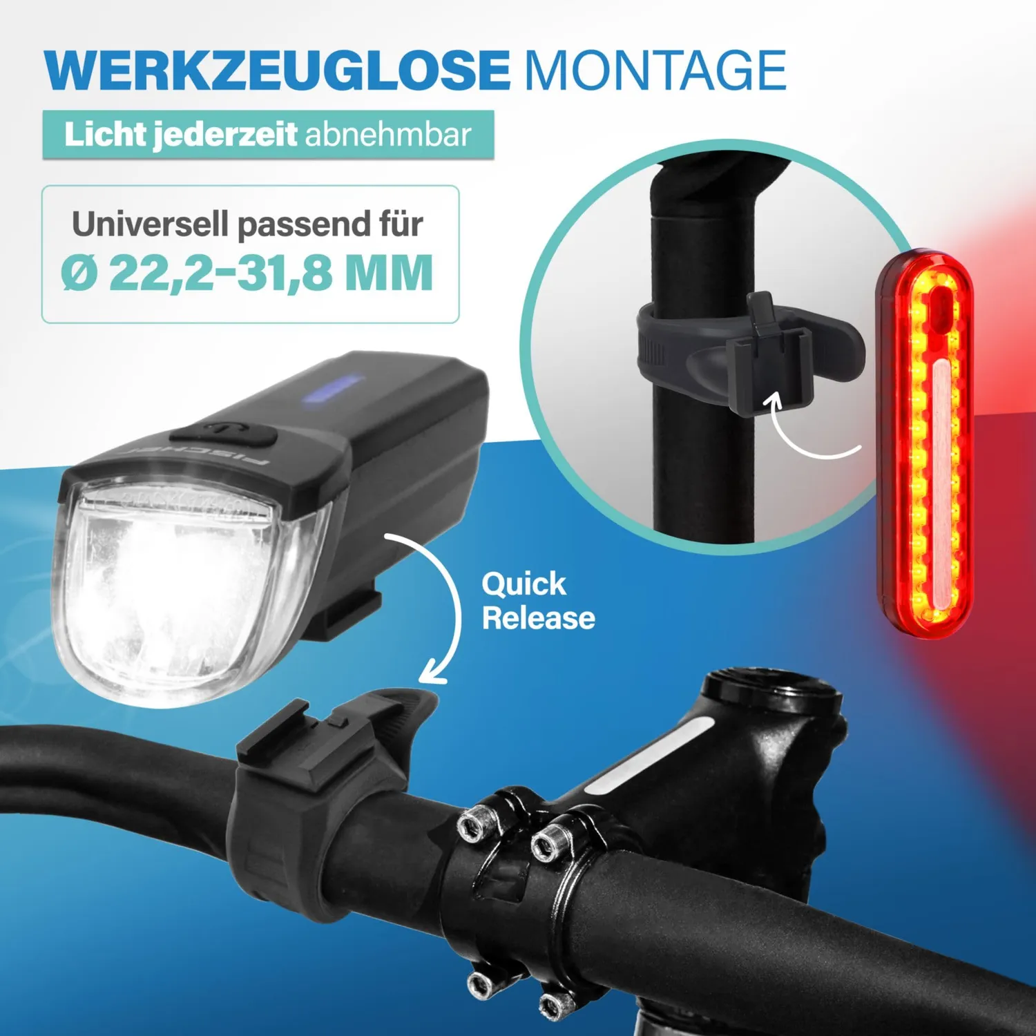 Fischer Stop Beleuchtungsset 30 Lux Bremslicht Akku