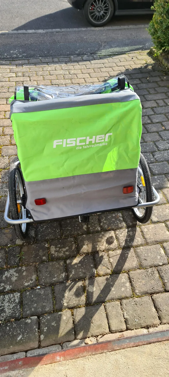 Fischer Komfort Fahrradanhänger Federung 2 Kinder grün 40 kg