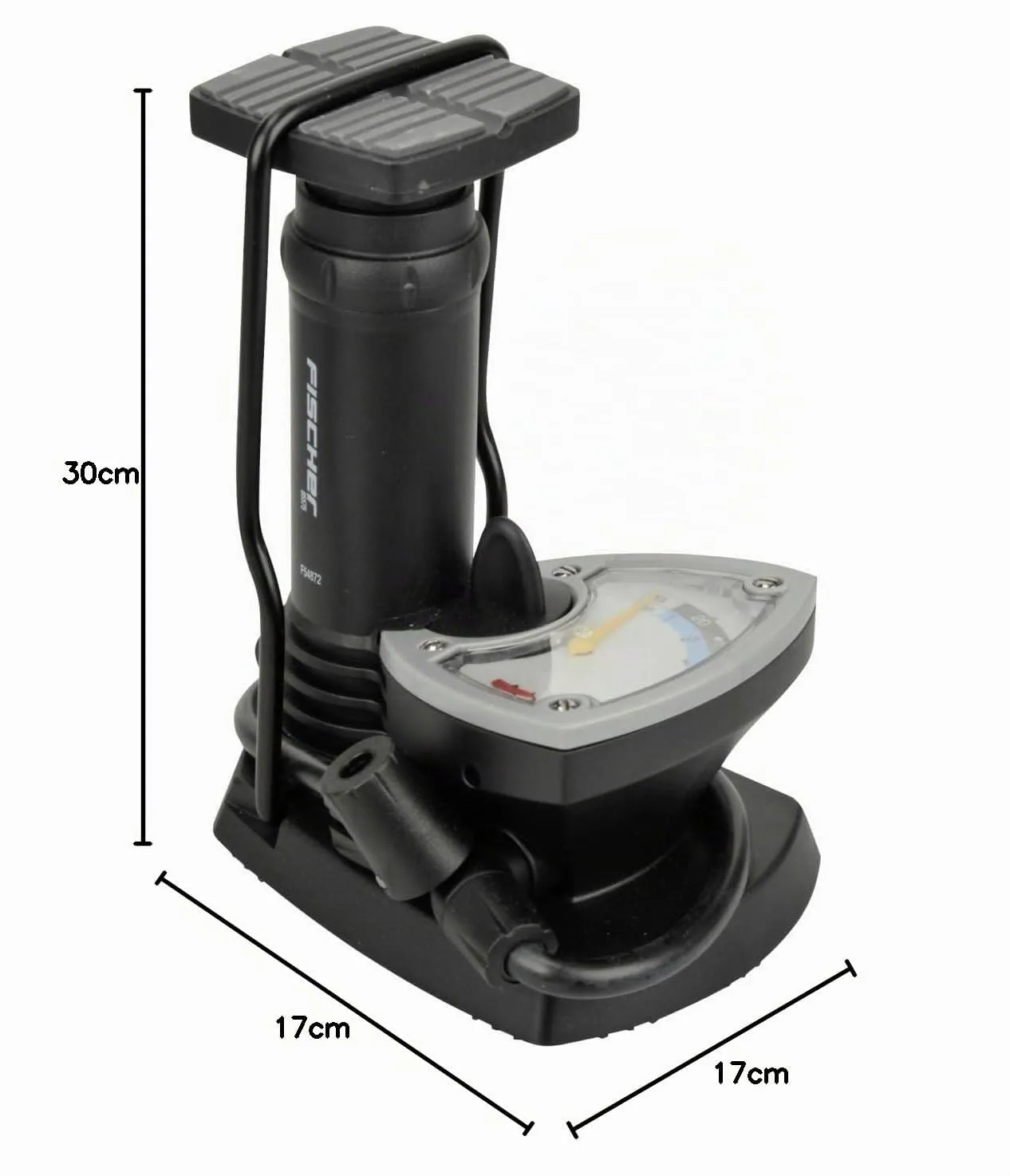 Fischer Fuß-Standpumpe mit Manometer 7 bar Doppelkopf