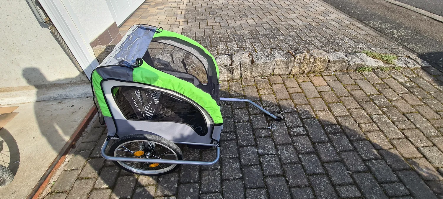 Fischer Komfort Fahrradanhänger Federung 2 Kinder grün 40 kg