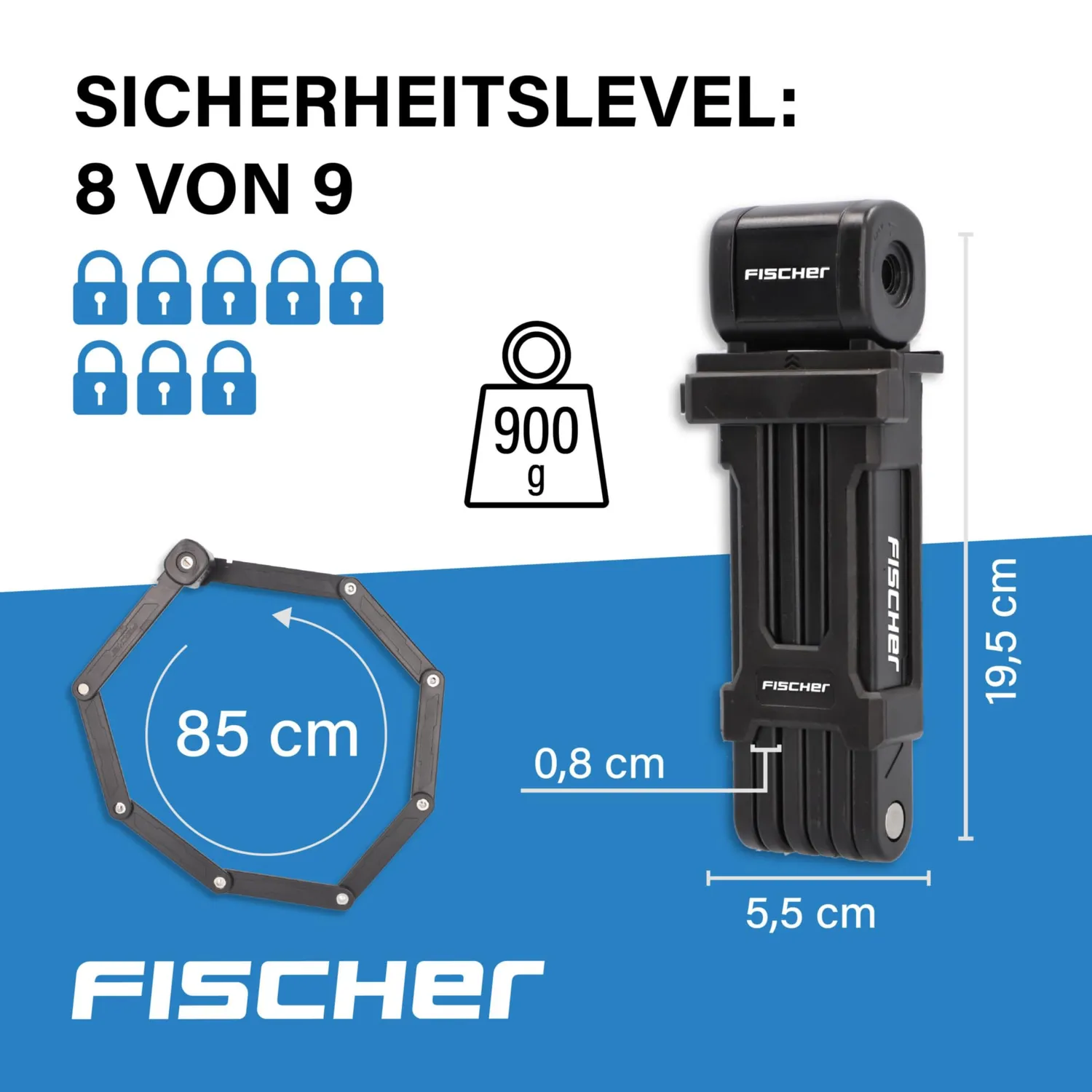 Fischer Protec FK85 Faltschloss 85cm Schlüssel