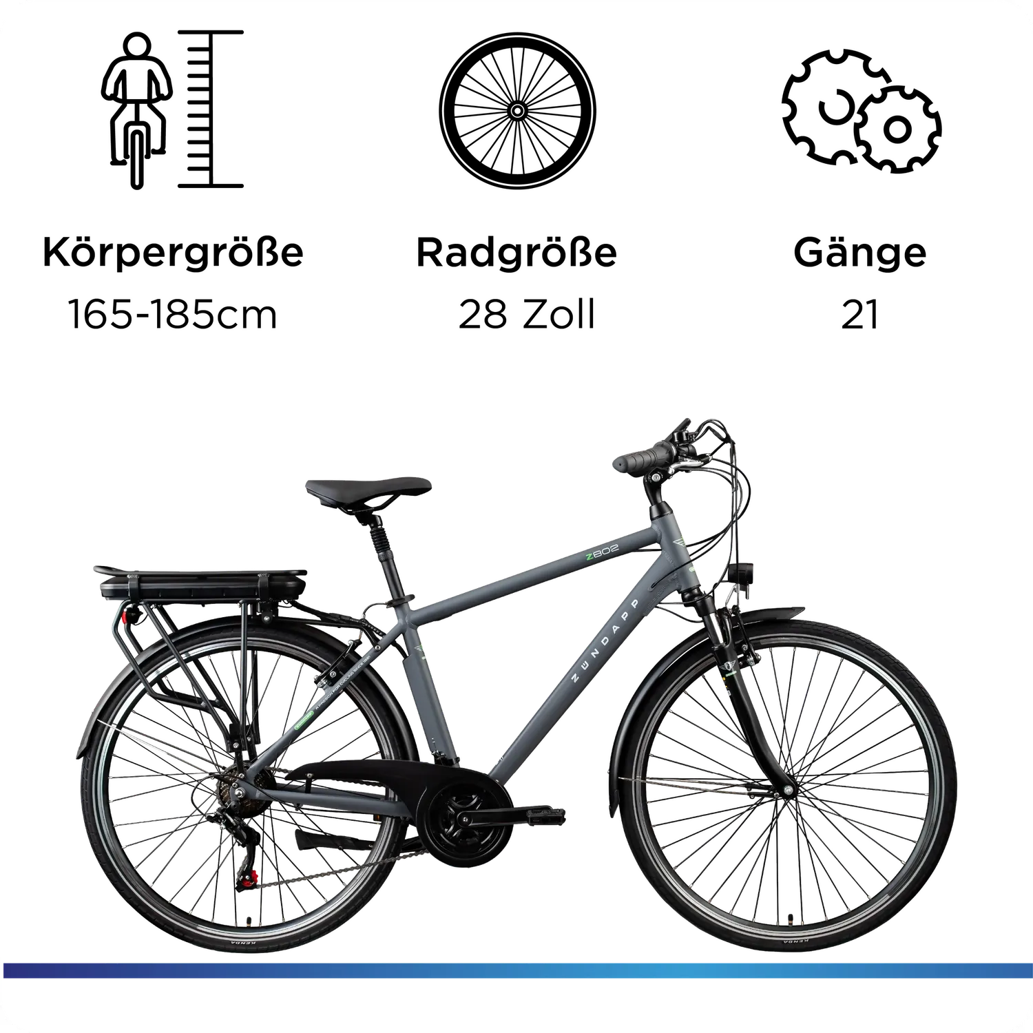 Zündapp Z802 E-Bike Trekking 28 Zoll 48 cm grau/grün