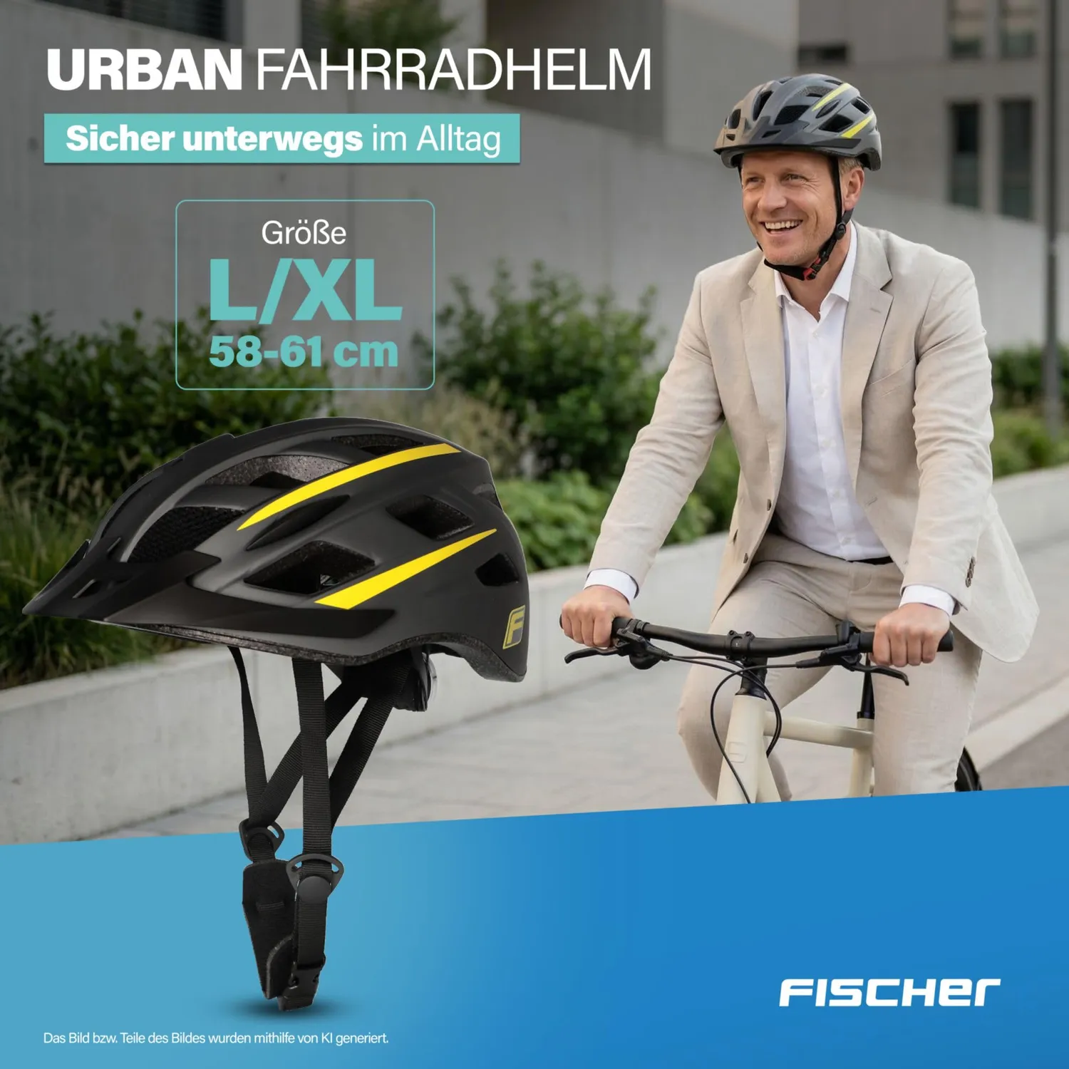 Fischer Urban Lano Fahrradhelm Schwarz S/M mit Licht