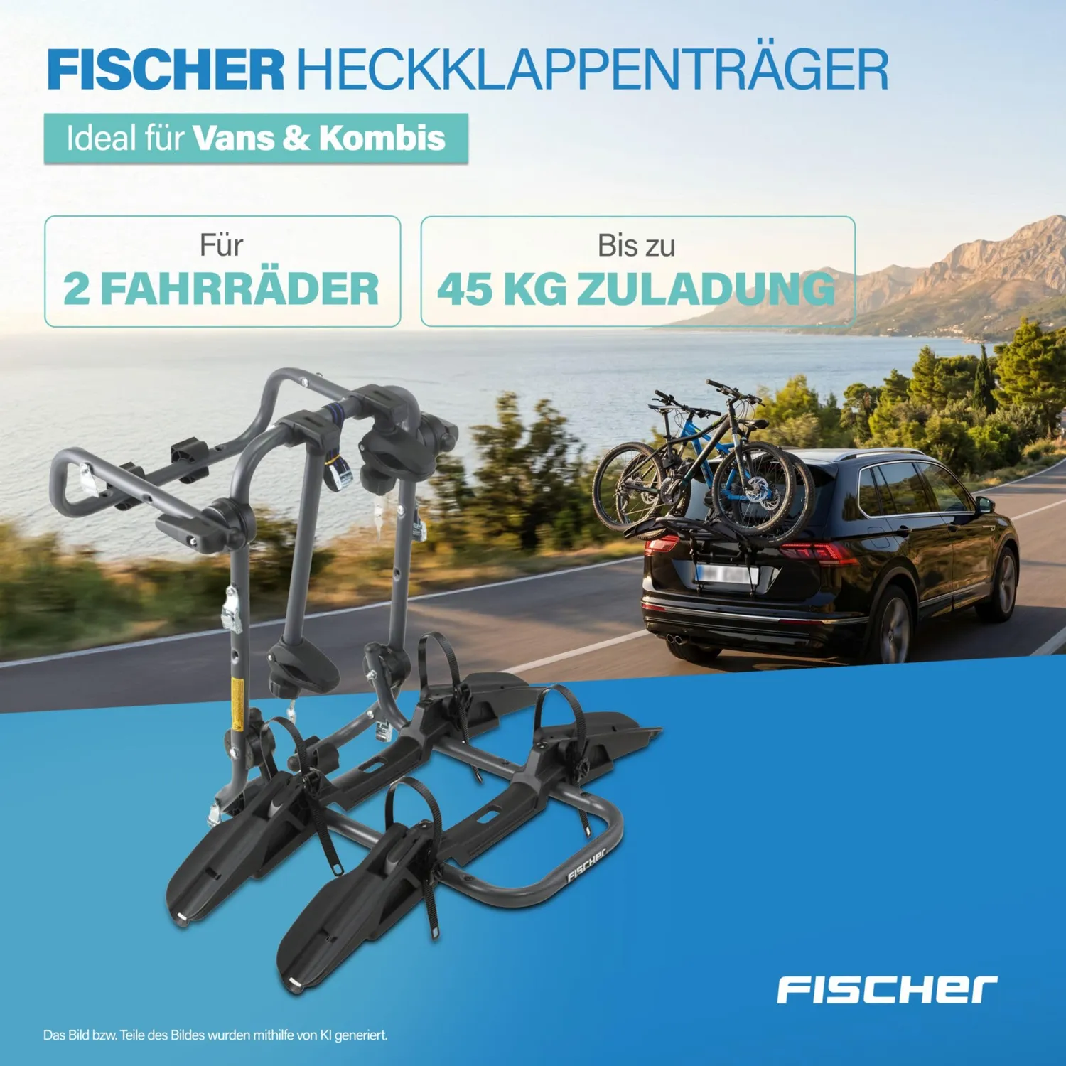 Fischer Heck Fahrradträger für 2 Fahrräder 45 kg