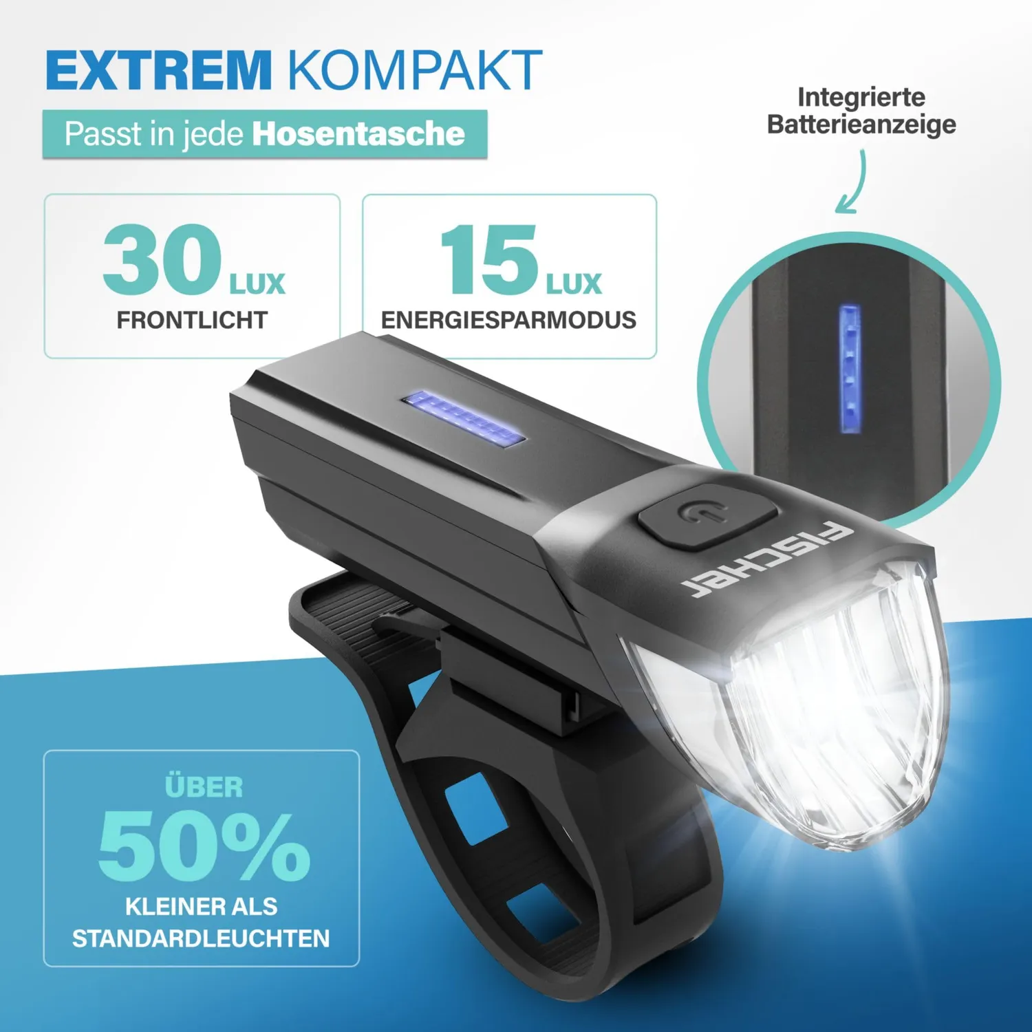 Fischer Stop Beleuchtungsset 30 Lux Bremslicht Akku