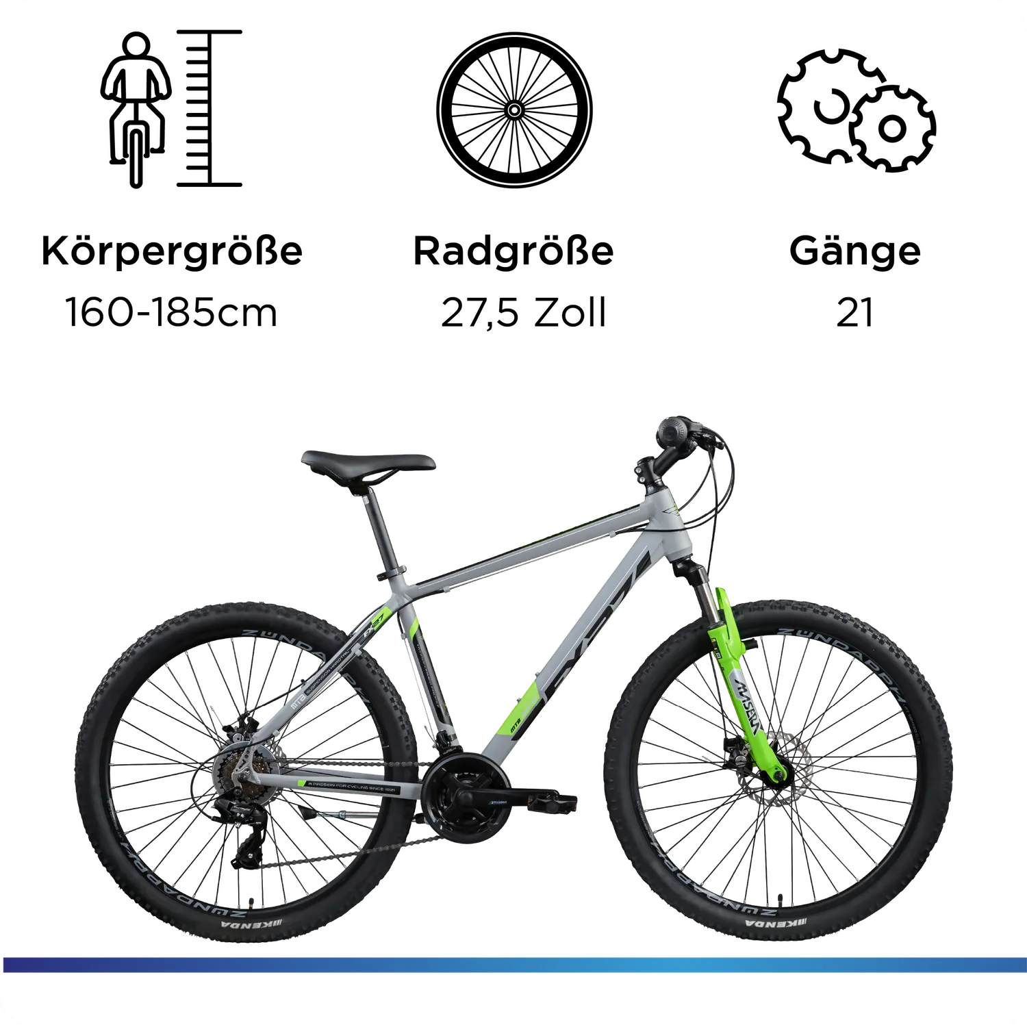 Zündapp FX27 Mountainbike 27,5 Zoll 48 cm grau 21-Gang