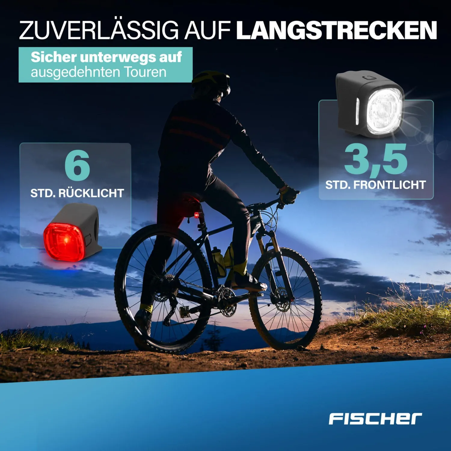 Fischer Square Beleuchtungs-Set USB 40 Lux StVZO wasserdicht
